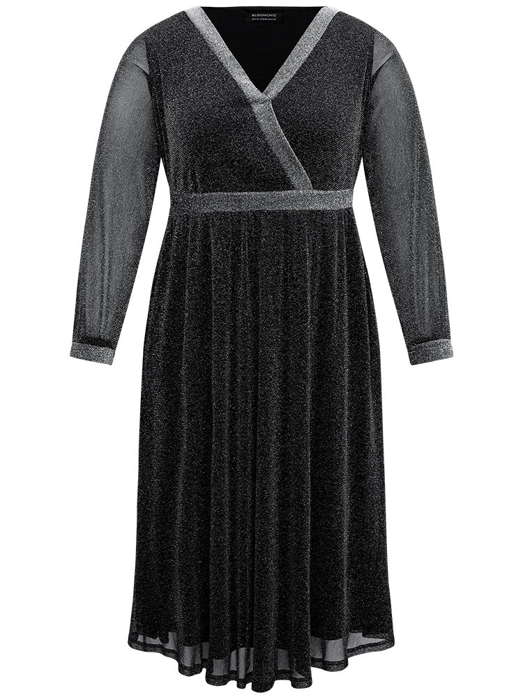 Lurex Patchwork Mesh Elastic Waist Dress-Sweetccc