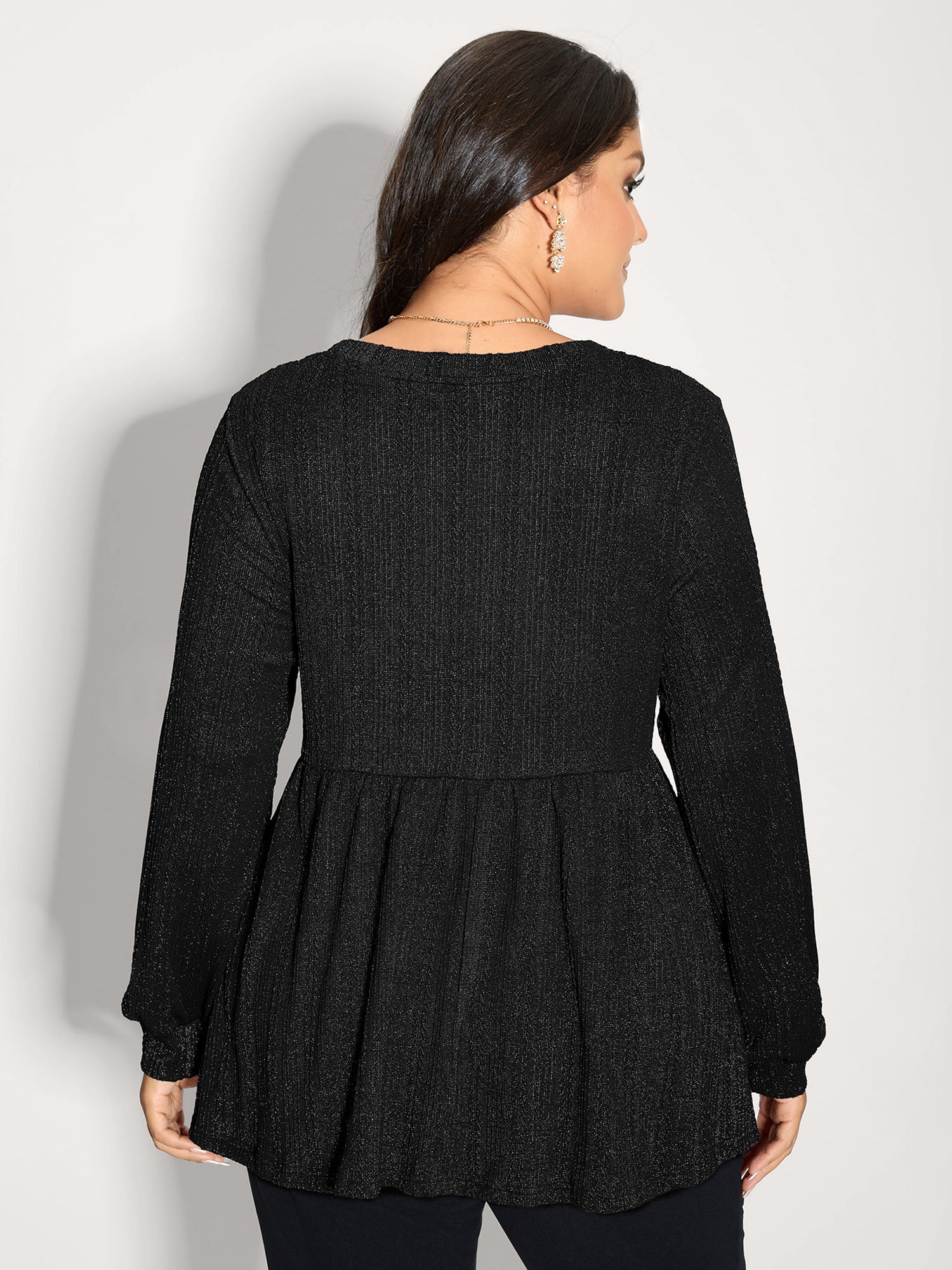 Textured Stretchy Flared Knit Top-Sweetccc