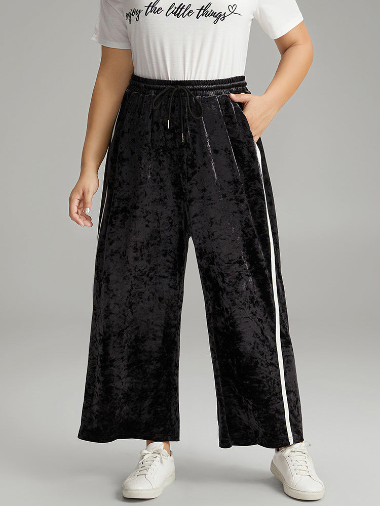Velvet Contrast Webbing Elastic Waist Sweatpants-Sweetccc