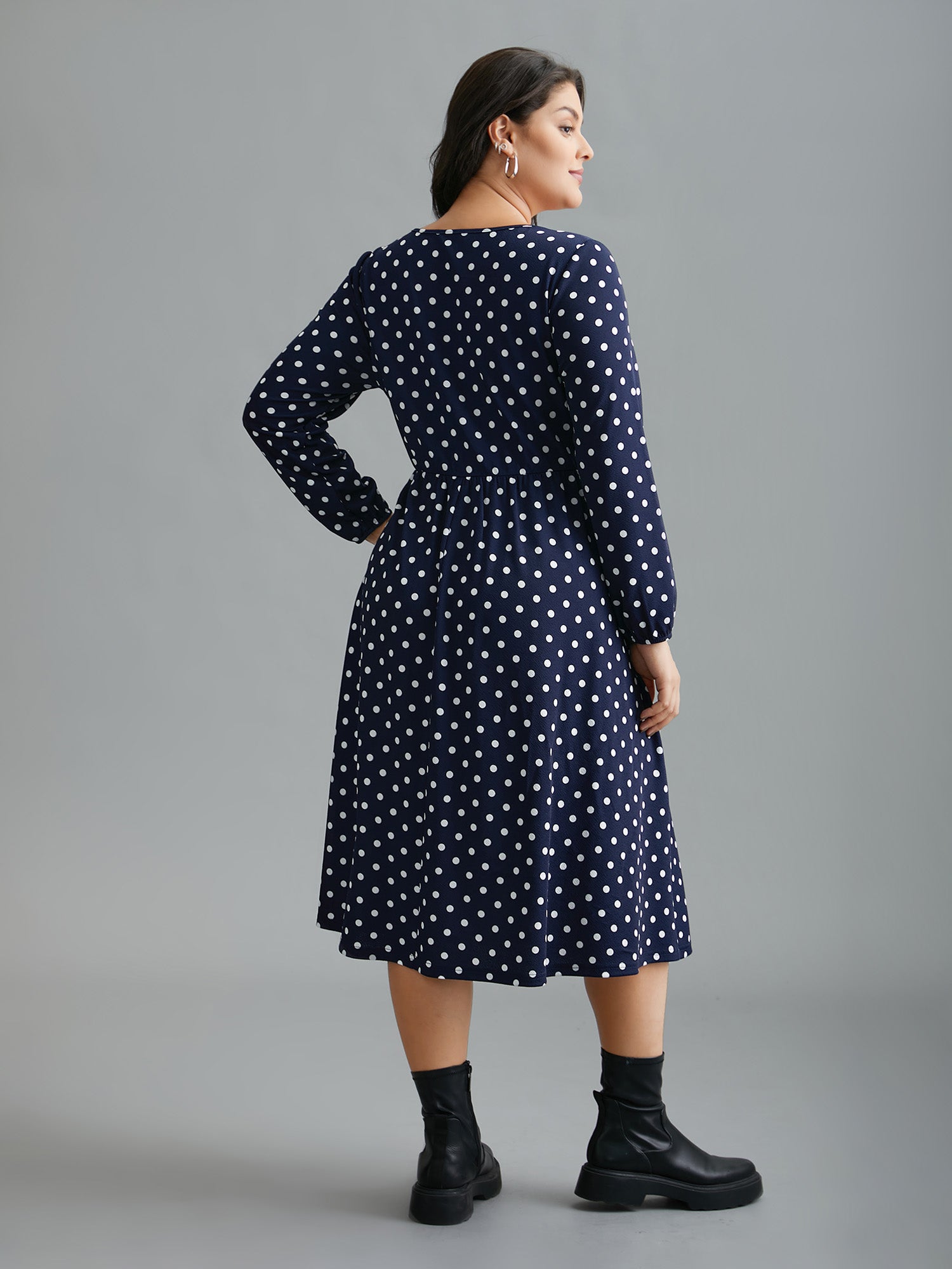 V Neck Polka Dot Midi Dress-Sweetccc