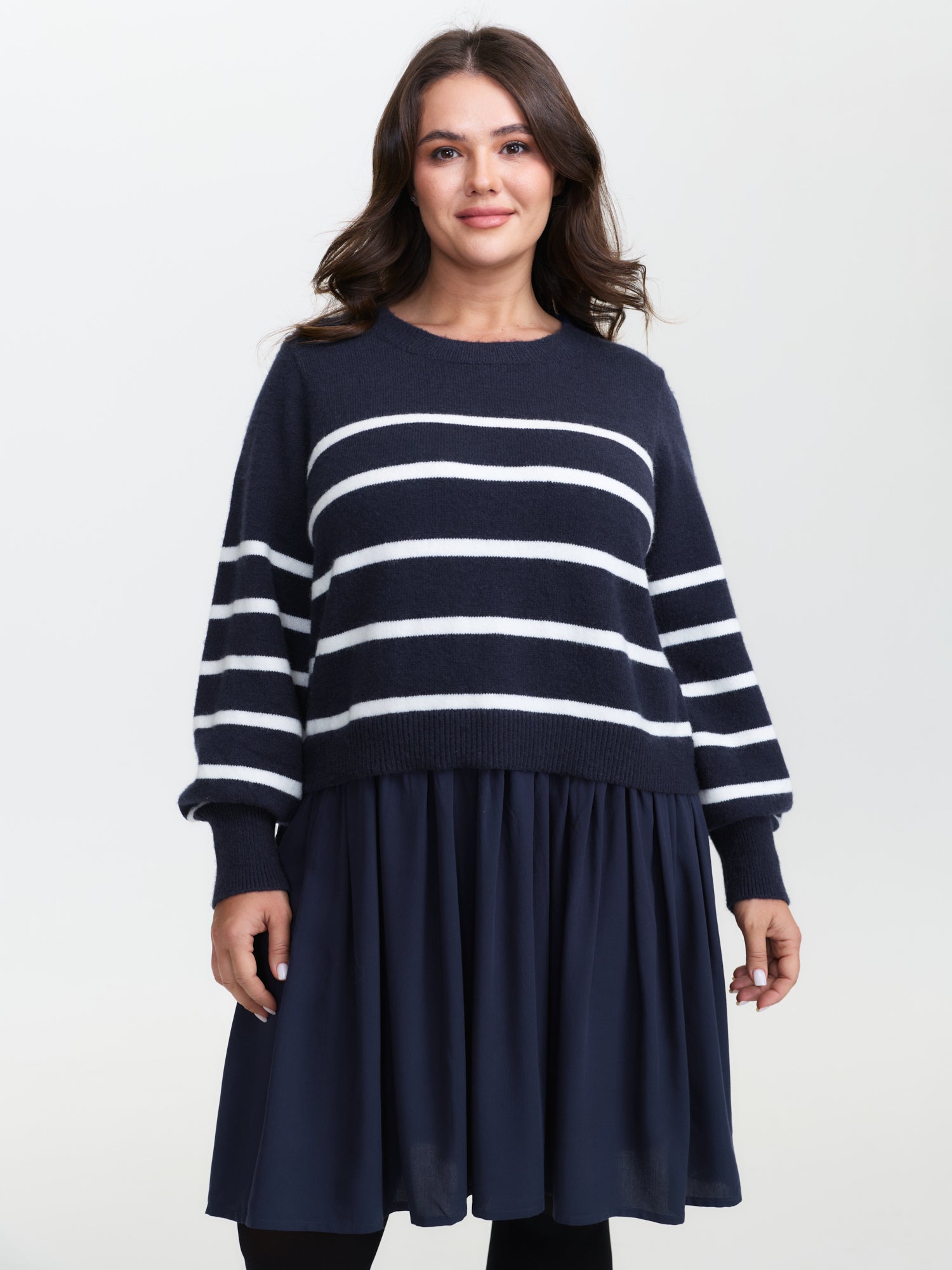 Supersoft Color Contrast Stripe Sweater Dress-Sweetccc