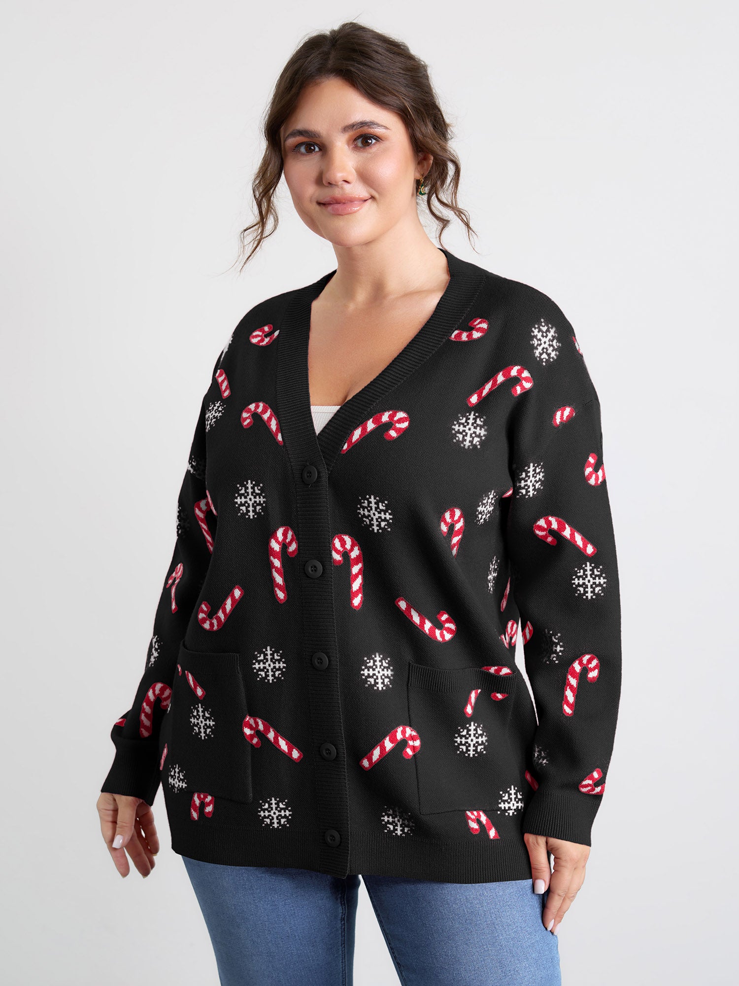 Holiday Candy Patch Pockets Knit Cardigan-Sweetccc