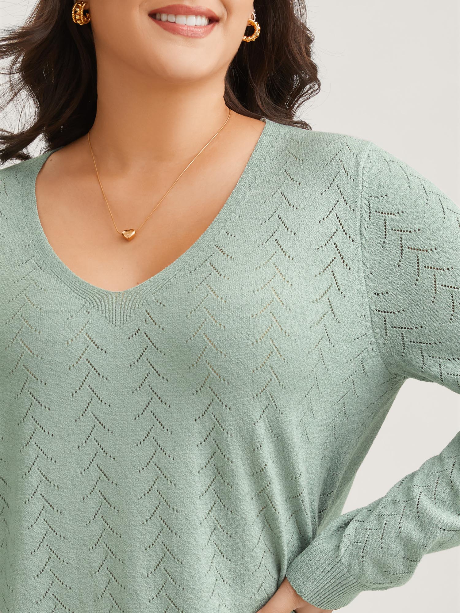 Texture V Neck Lightweight Pullover-Sweetccc