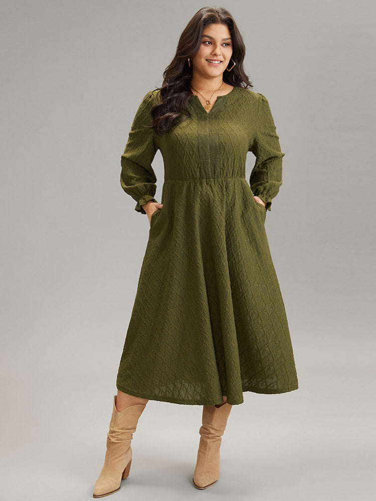 Textured Jacquard Notched Ruffle Sleeve Dress-Sweetccc