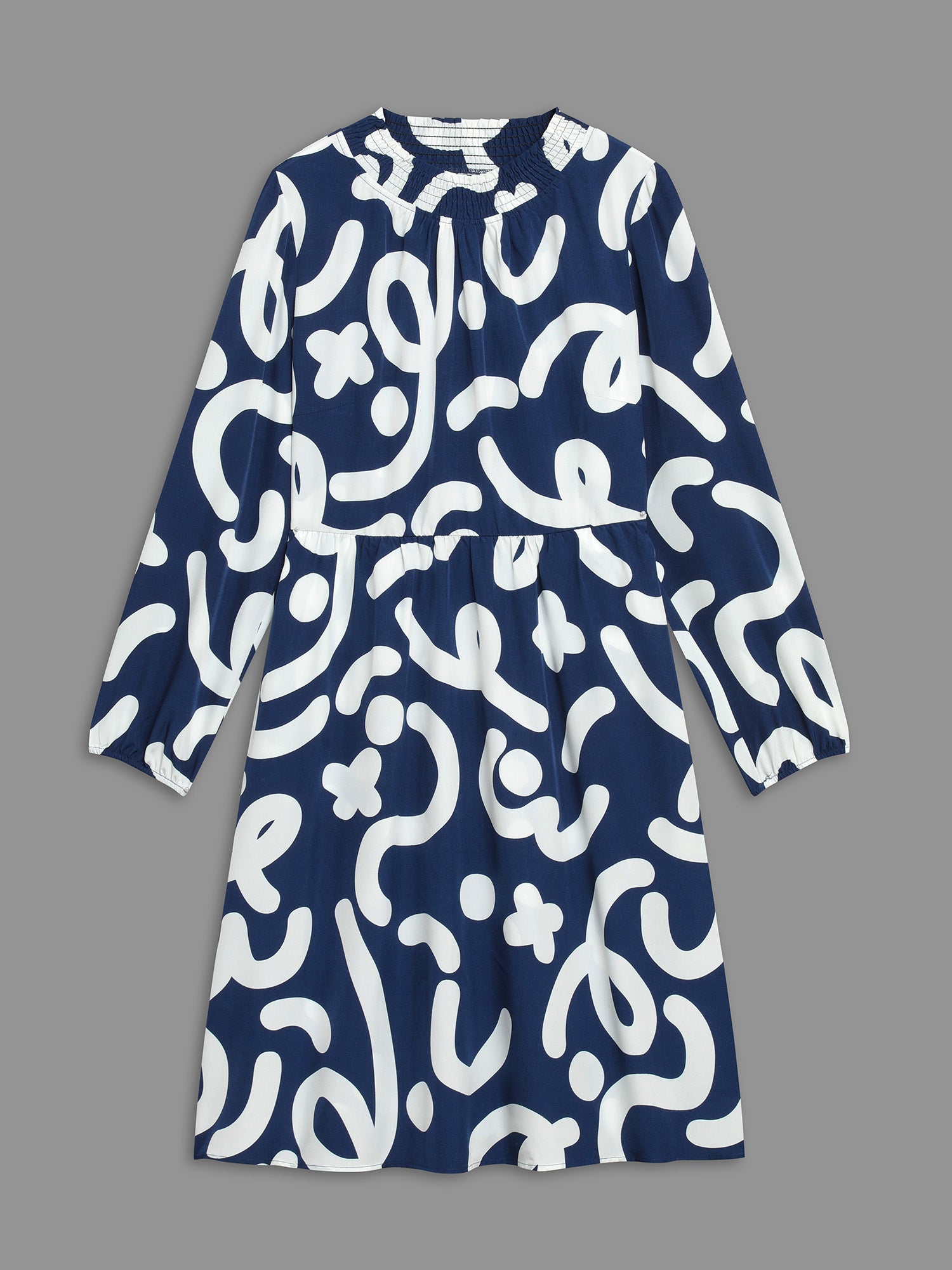 Geometric Print Shirred Pocket Dress-Sweetccc