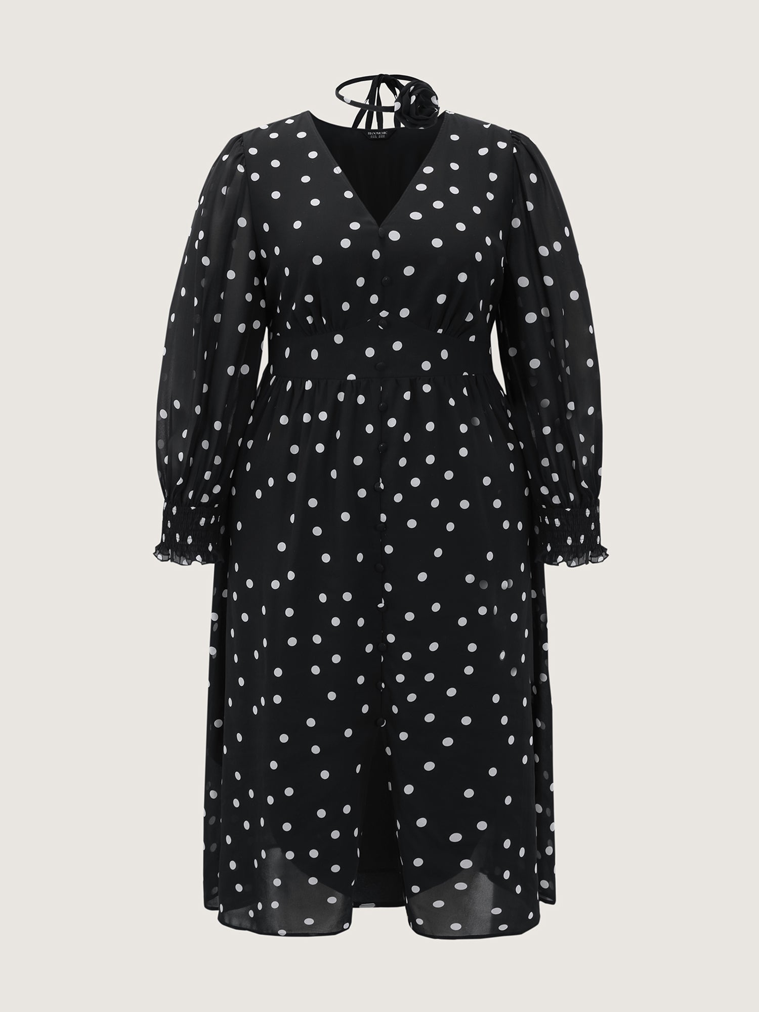 Vintage Polka Dots Puffy Sleeve Midi Dress-Sweetccc