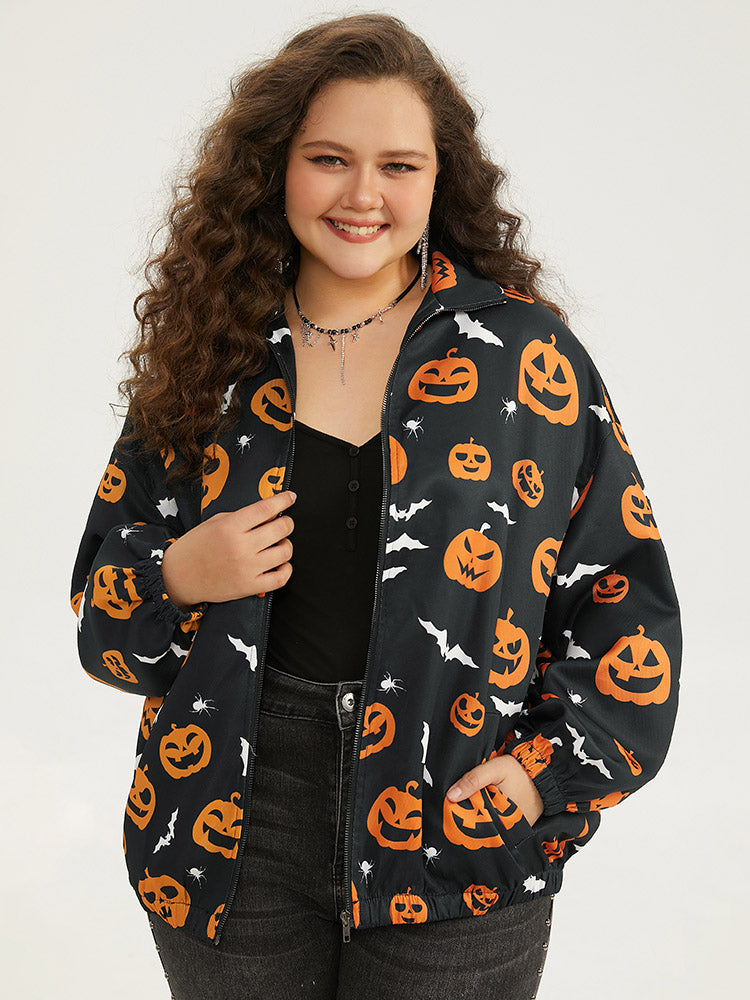 Halloween Graphic Zipper Fly Pocket Coat-Sweetccc