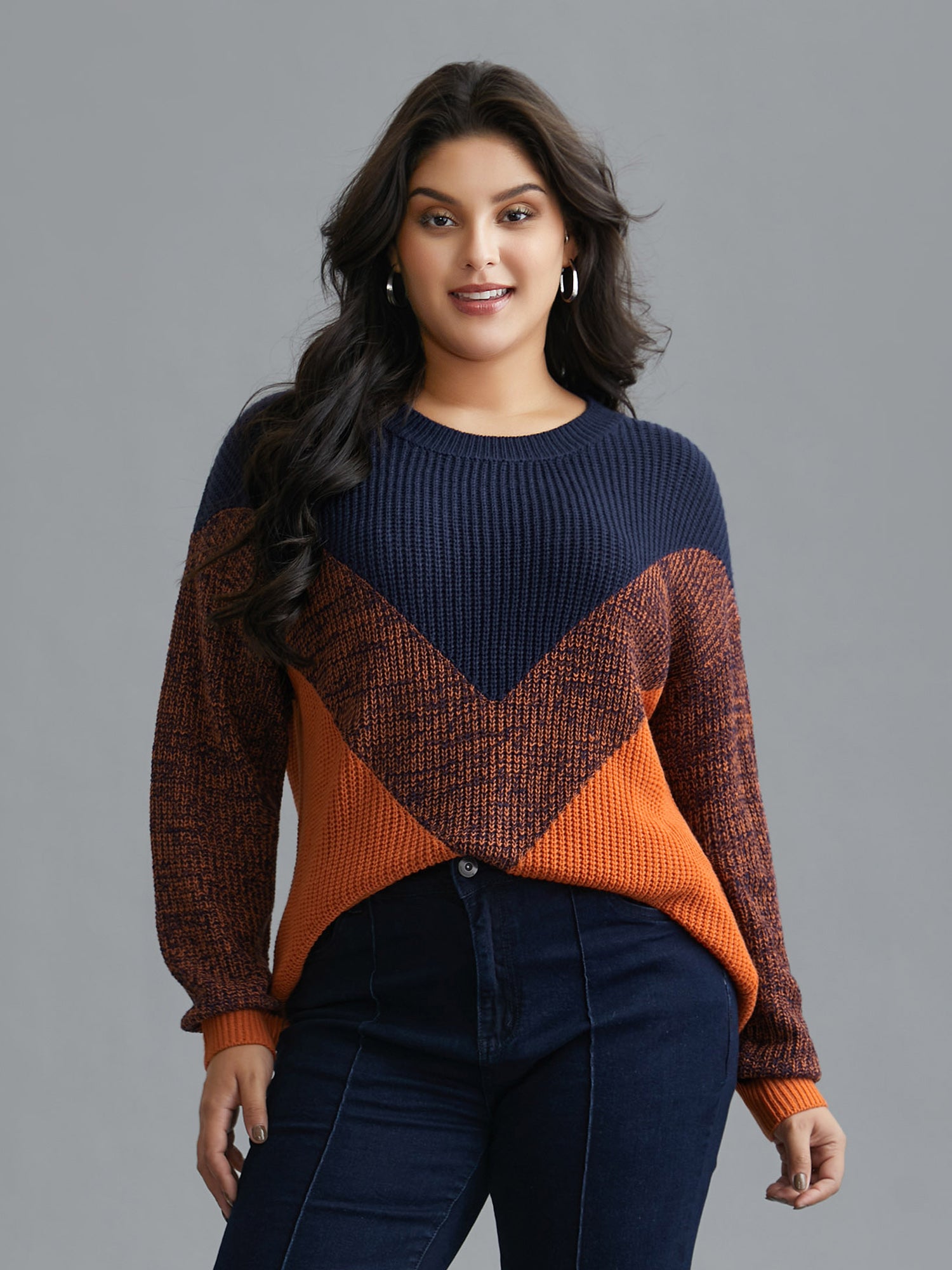 Textured Balloon Sleeves Color Block Pullover-Sweetccc