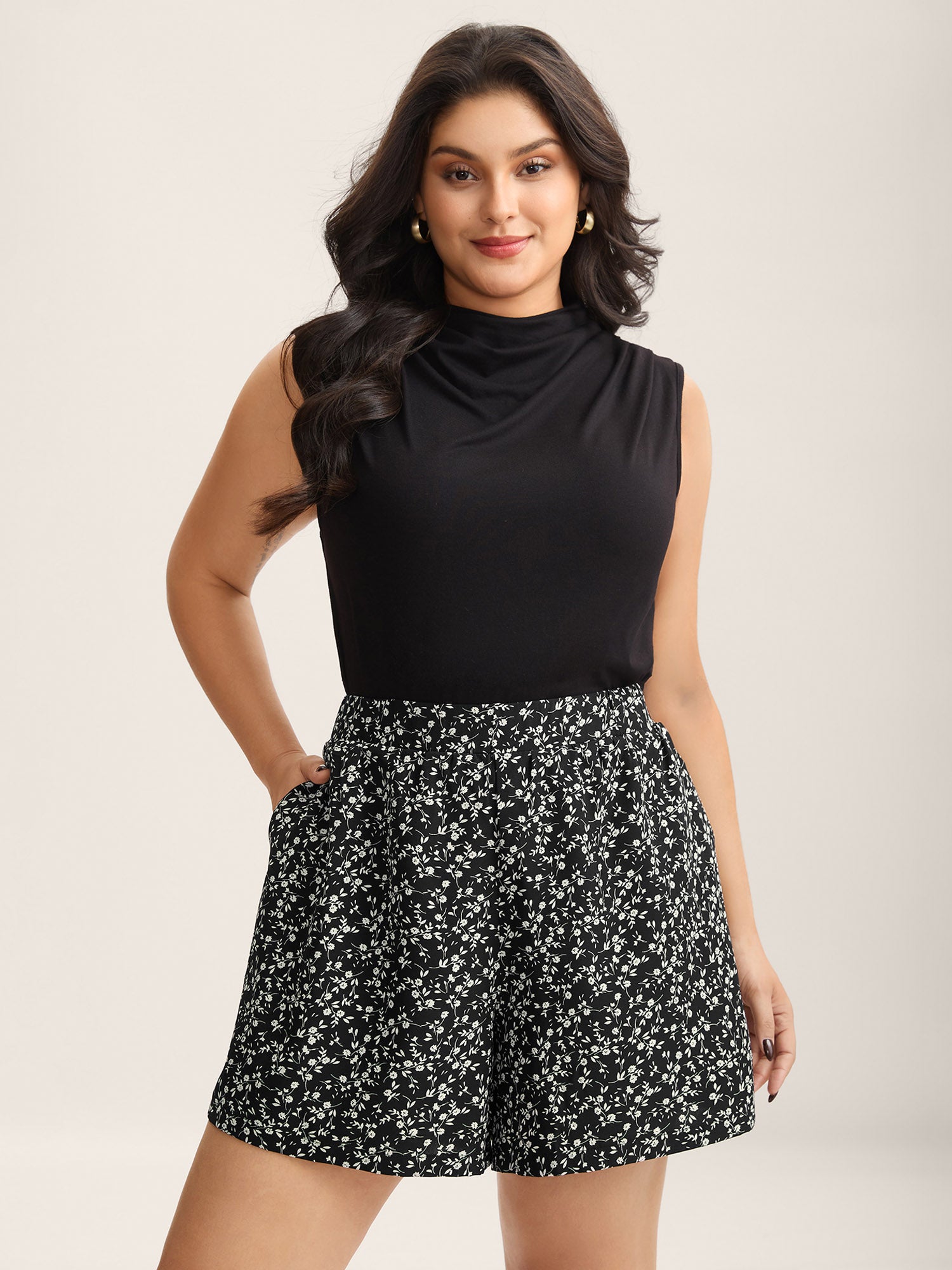 Floral Print Wide-Leg Shorts-Sweetccc