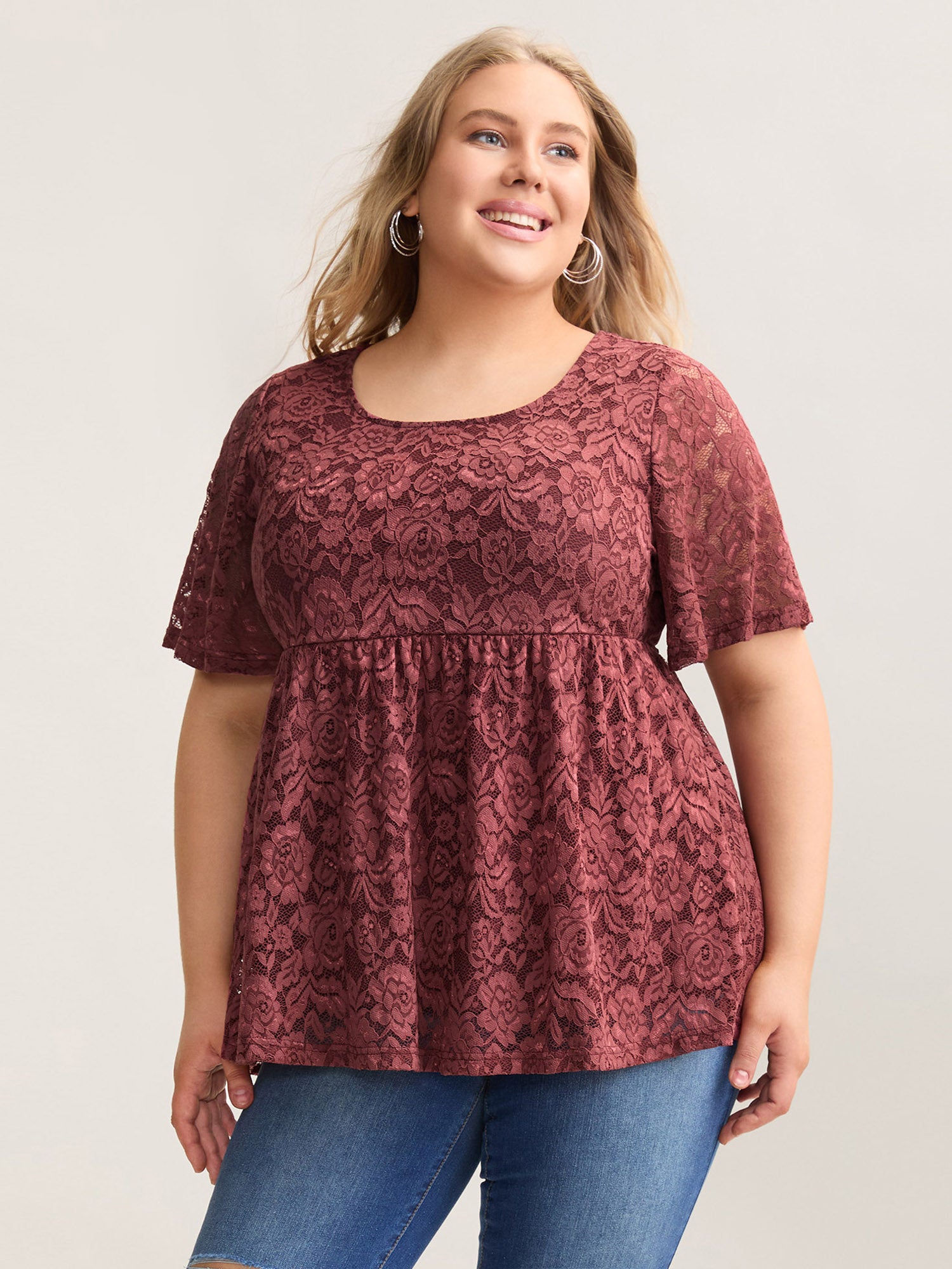 Lace Round Neck Babydoll Top-Sweetccc