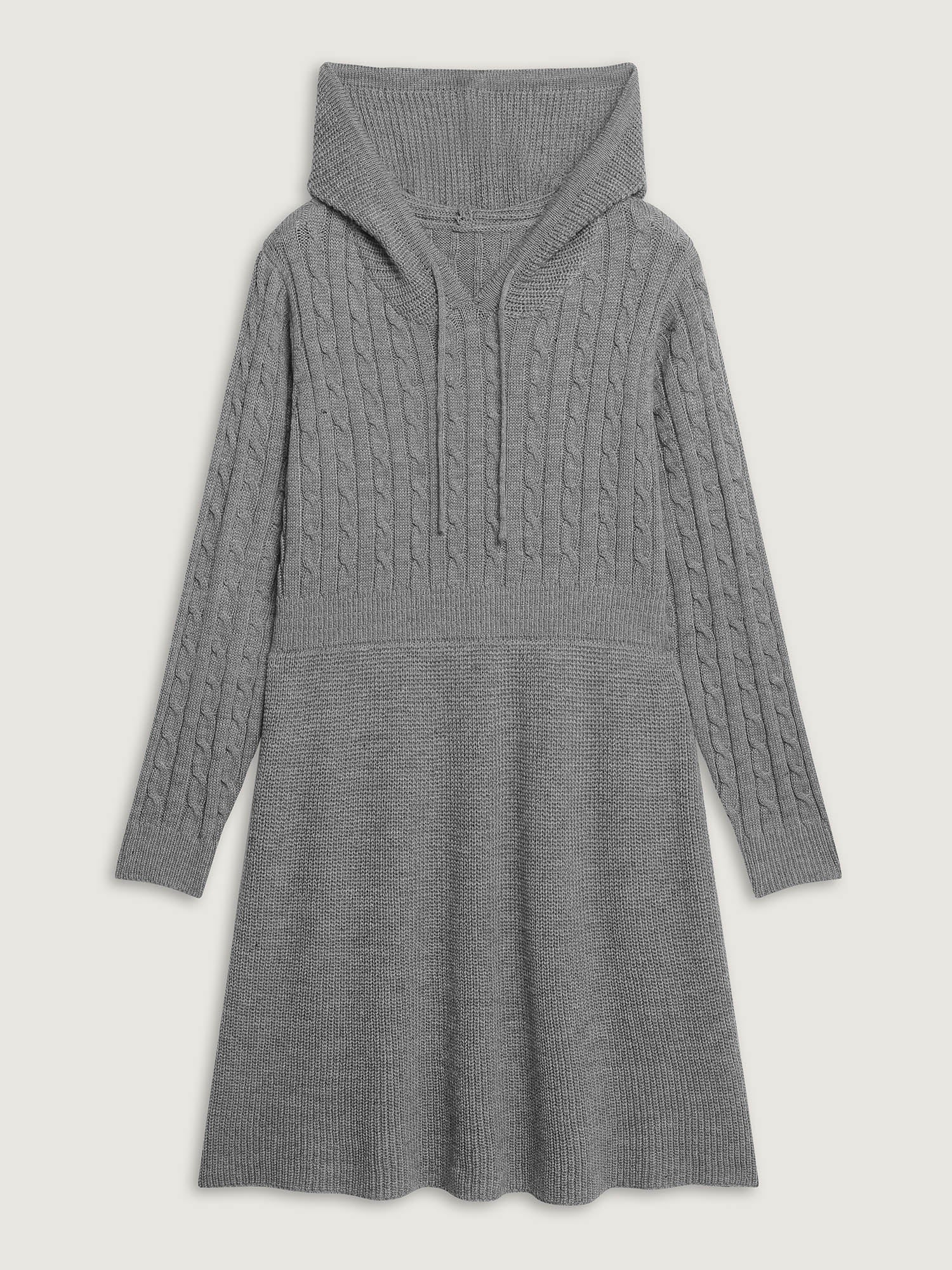 Textured Hooded Waist-Defining Sweater Dress-Sweetccc