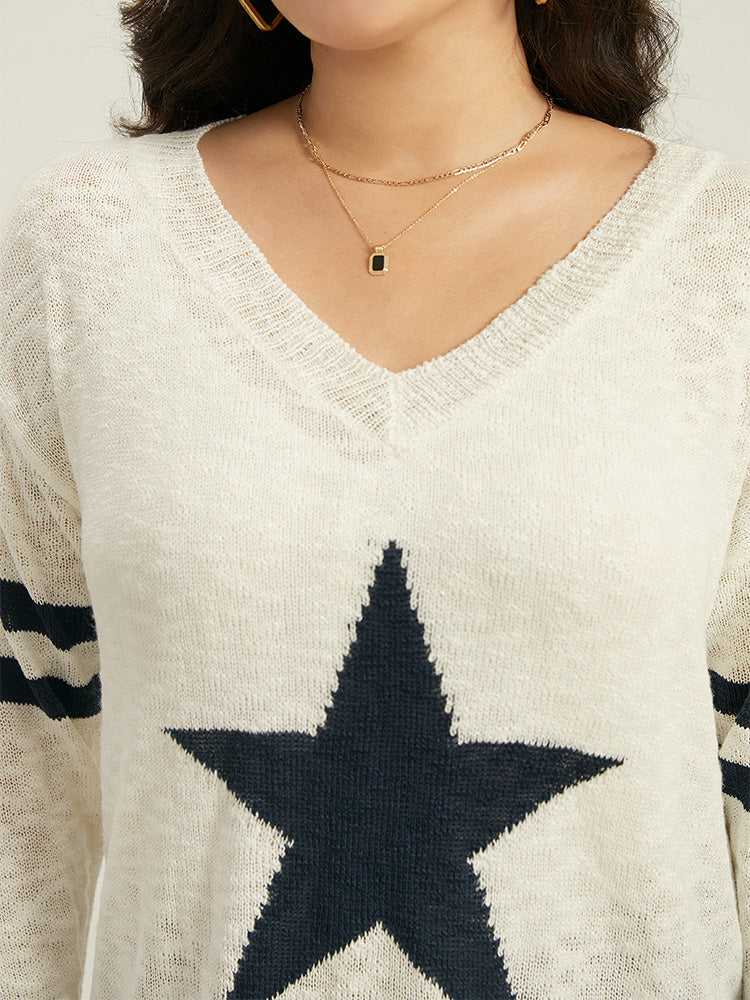 Star & Striped Print Drop Shoulder Pullover-Sweetccc