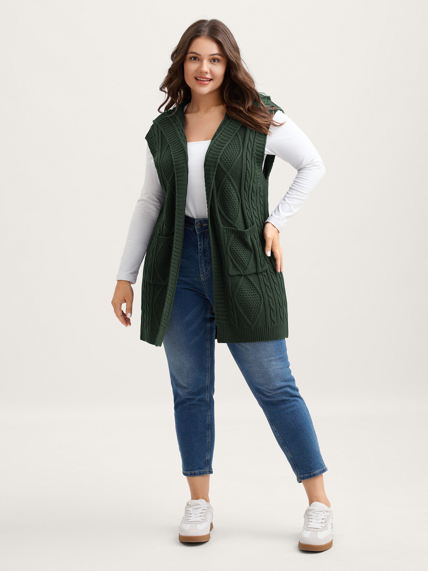 Twisted Hooded Sleeveless Knit Cardigan-Sweetccc