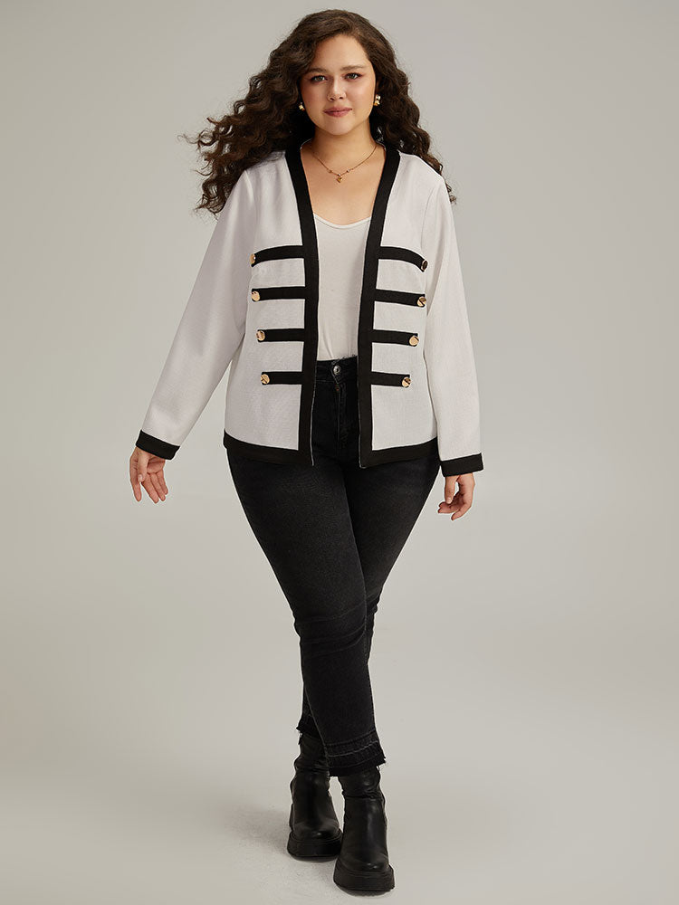 Striped Patchwork Button Detail Contrast Jacket-Sweetccc