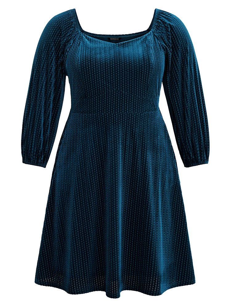 Velvet Plisse Pocket Square Neck Dress-Sweetccc