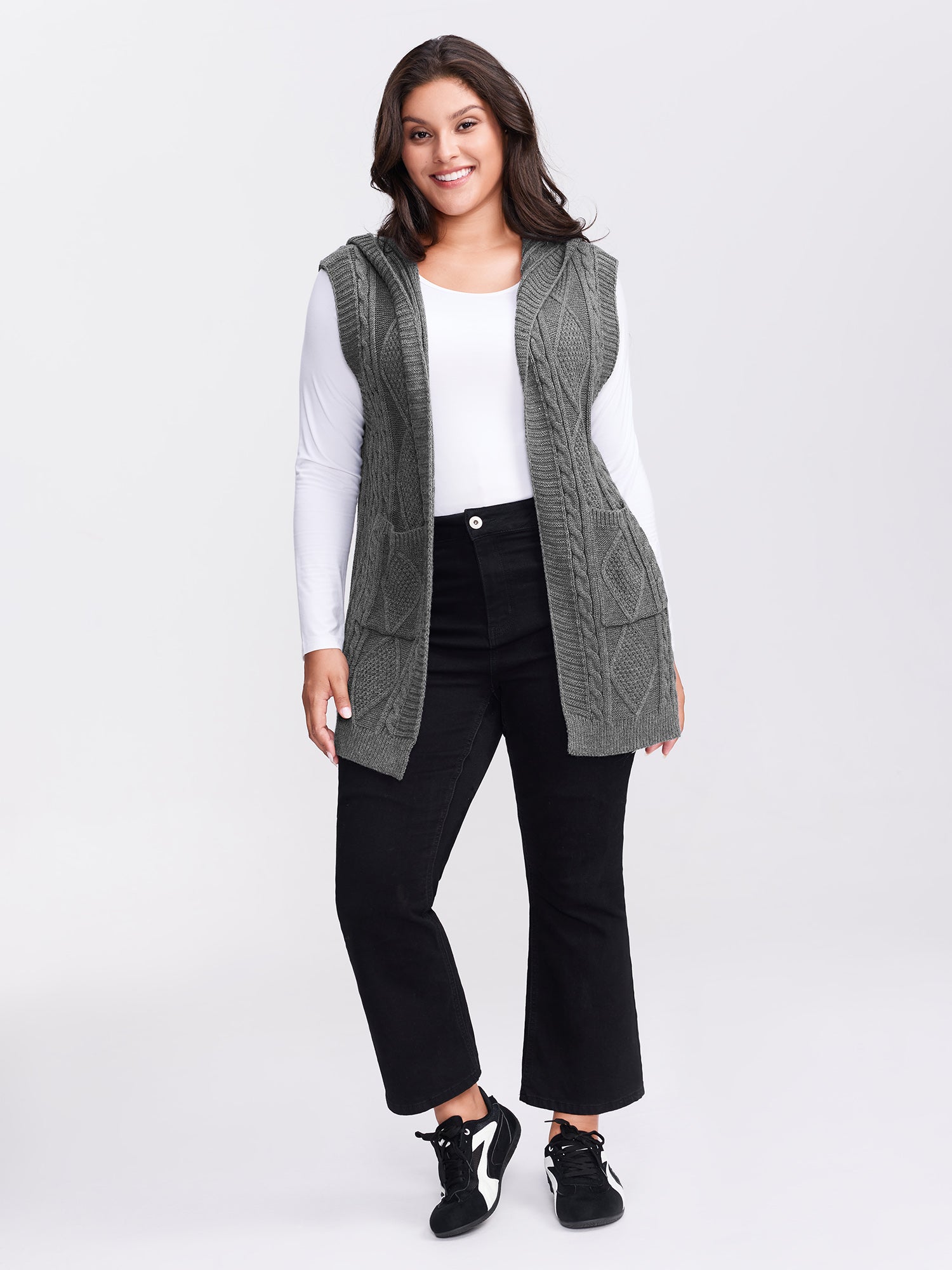 Twisted Hooded Sleeveless Knit Cardigan-Sweetccc