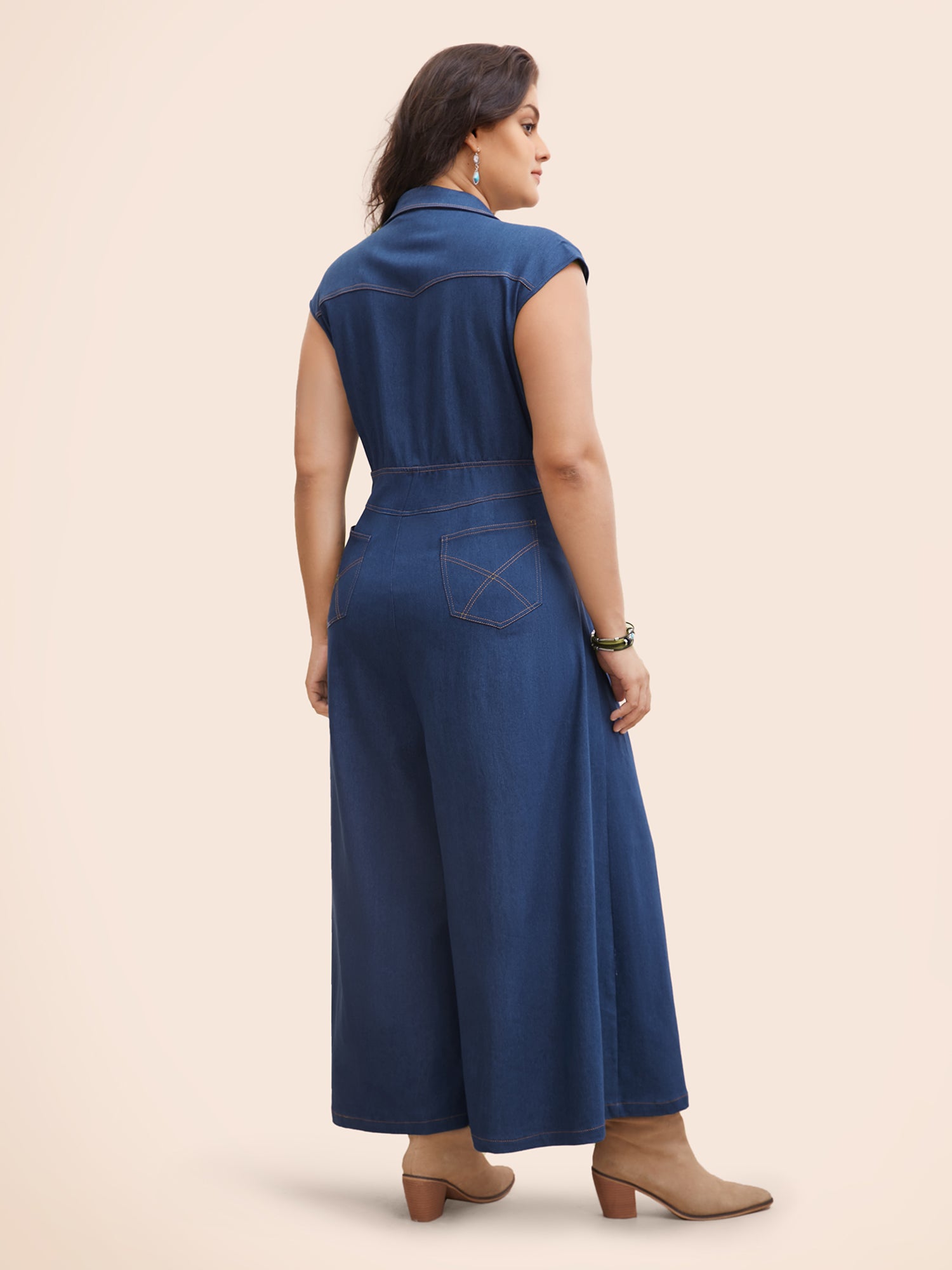 Stretch Denim Seamed Flare Jumpsuit-Sweetccc