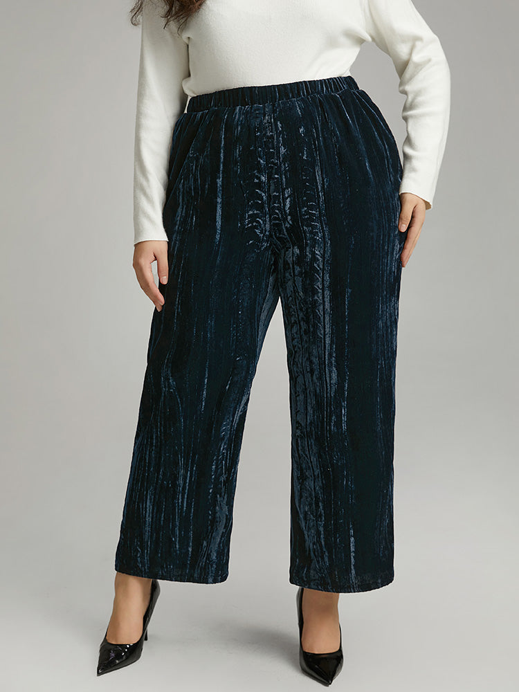 Velvet Elastic Waist Pocket Straight Leg Pants-Sweetccc