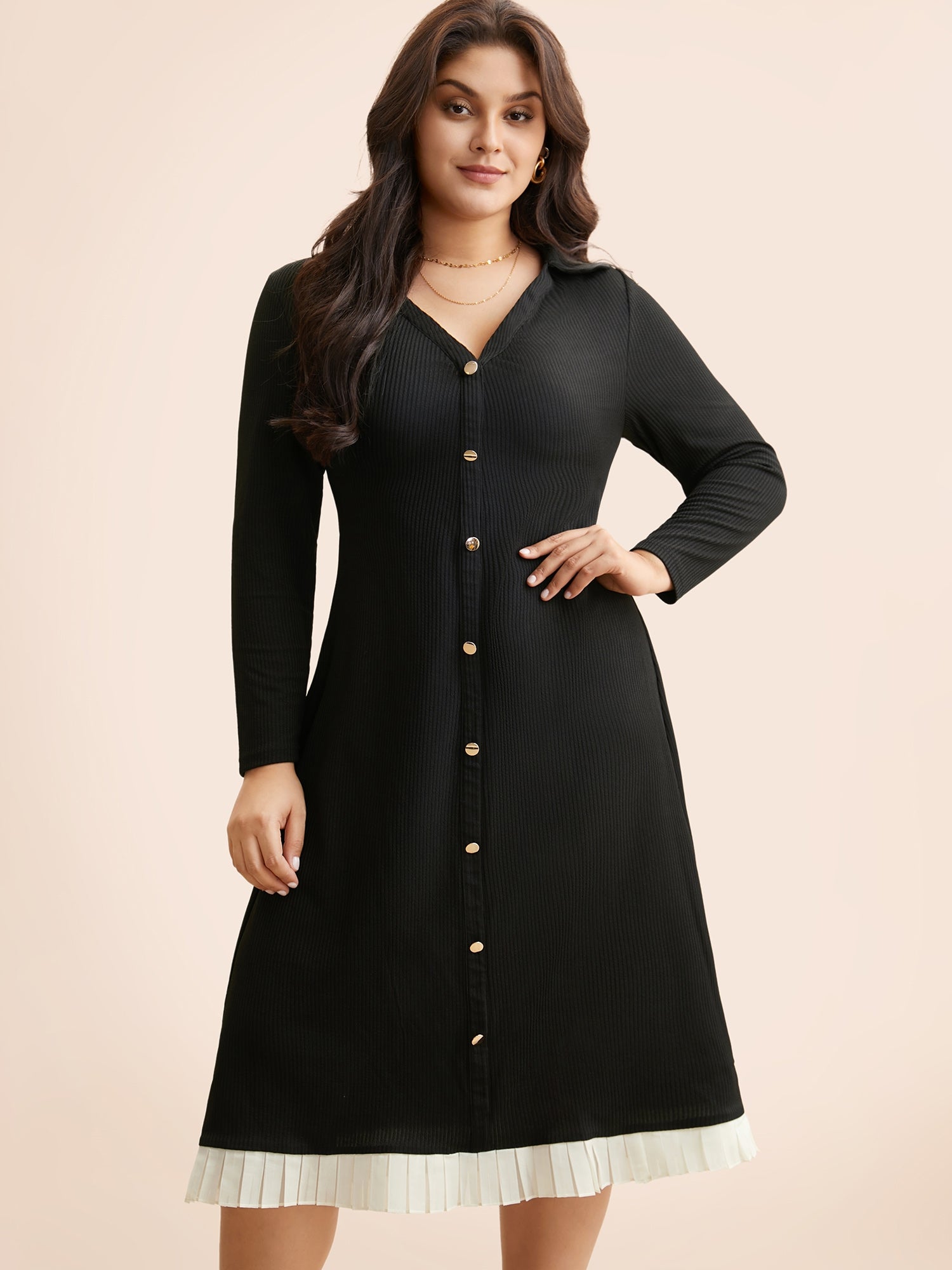 Texture Patchwork Pleated Metal Detail Dress-Sweetccc