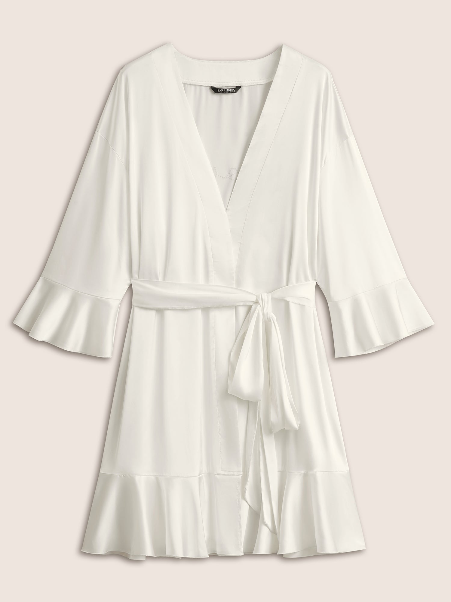 Solid Rhinestone Flutter Sleeve Belted Robe-Sweetccc