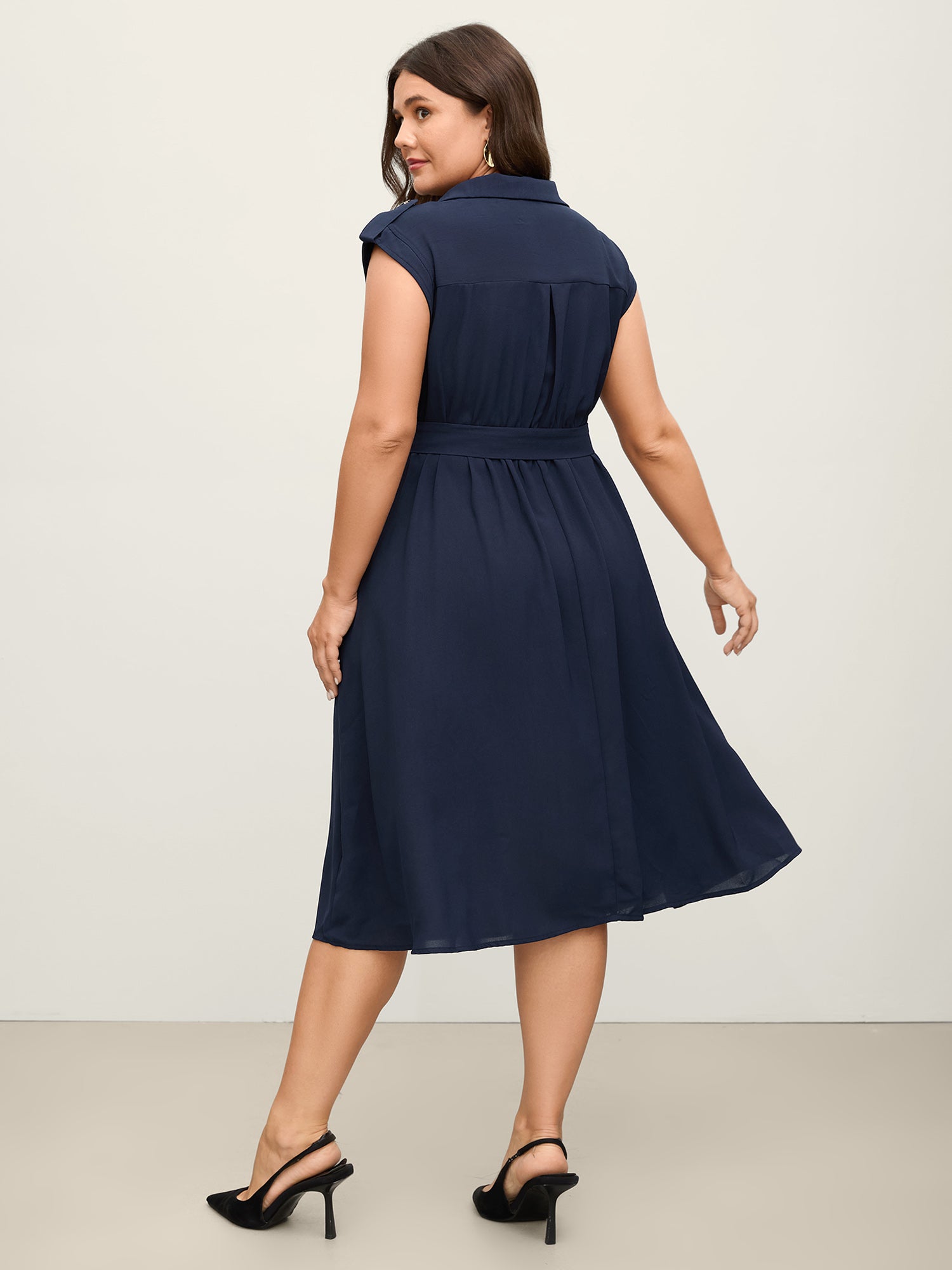 Half Zipper Pockets Belted Midi Dress-Sweetccc