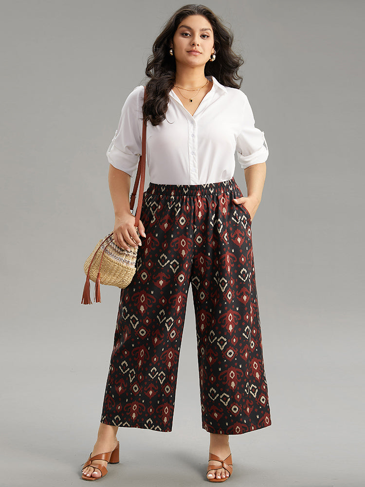 Moroccan Print Elastic Waist Wide Leg Pants-Sweetccc