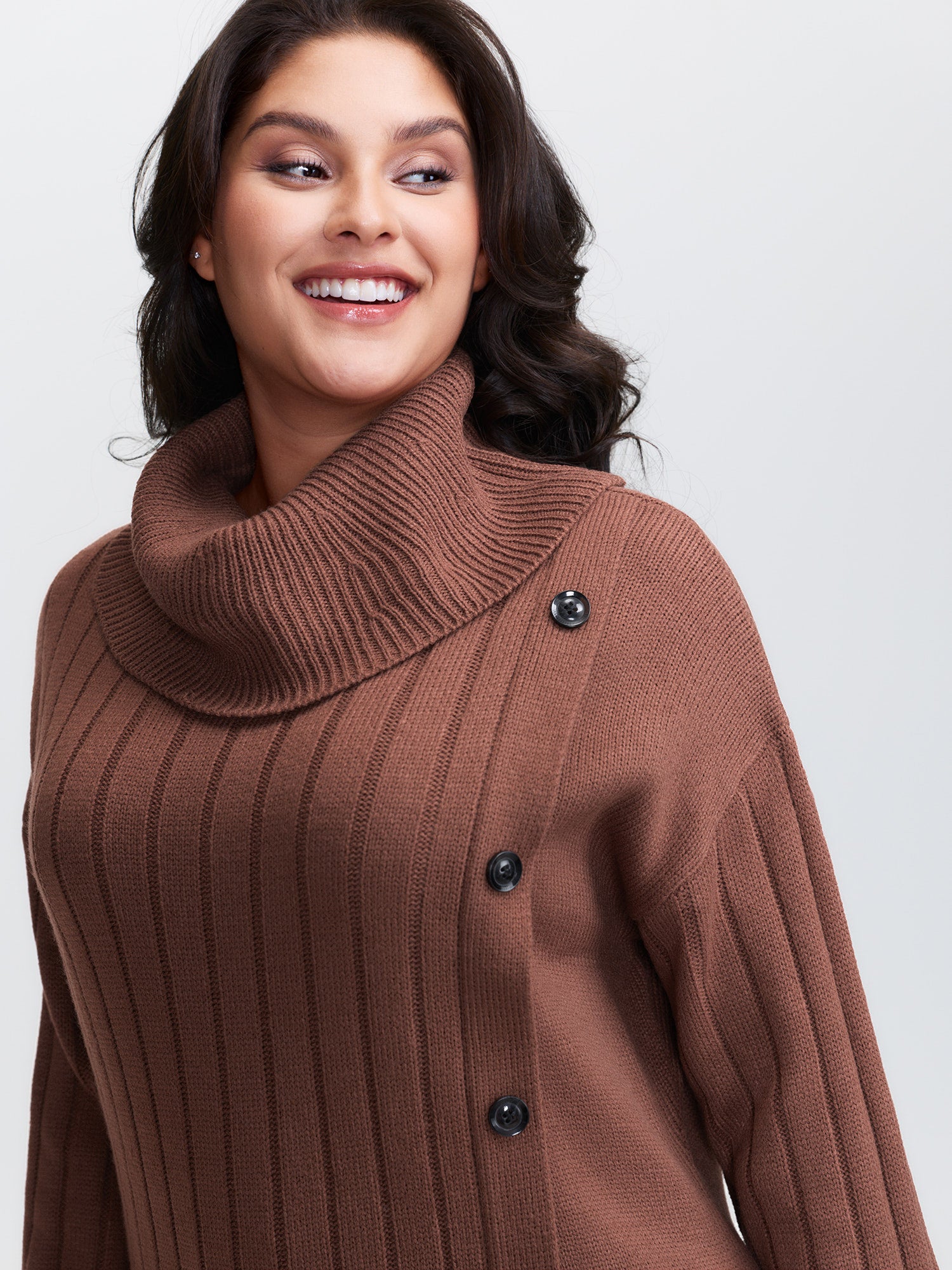 Textured Turtleneck Button Wrap Sweater Dress-Sweetccc