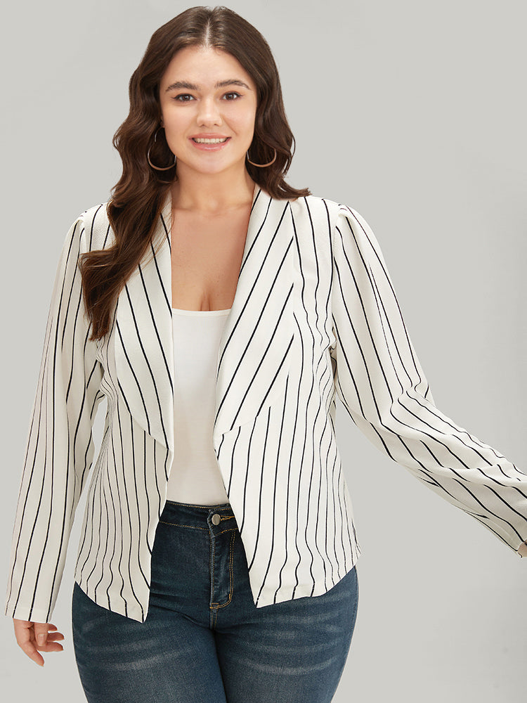 Striped Lapel Collar Open Front Blazer-Sweetccc