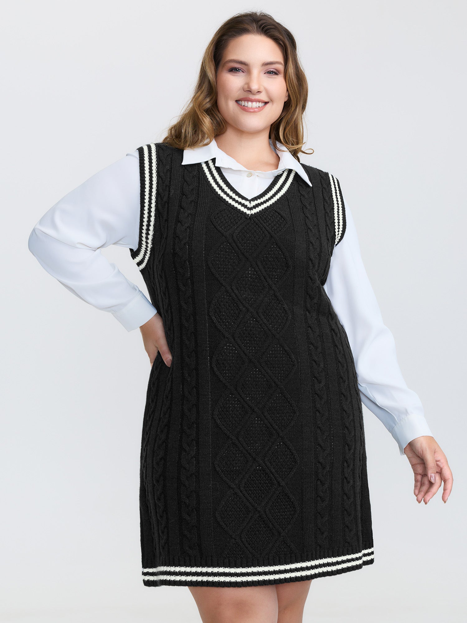 Textured Stripe Pinafore Mini Sweater Dress-Sweetccc