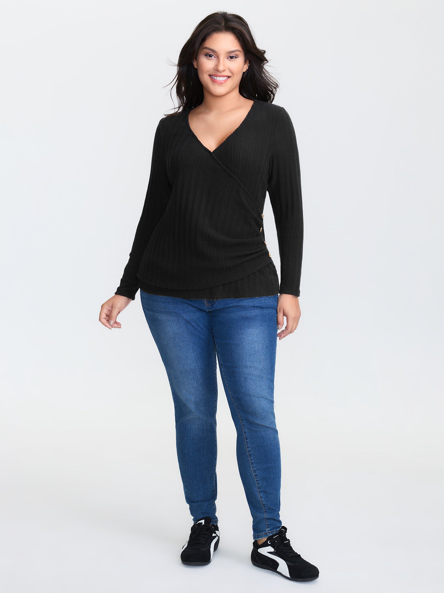 Textured Stretchy-Fit Buttons T-Shirt-Sweetccc