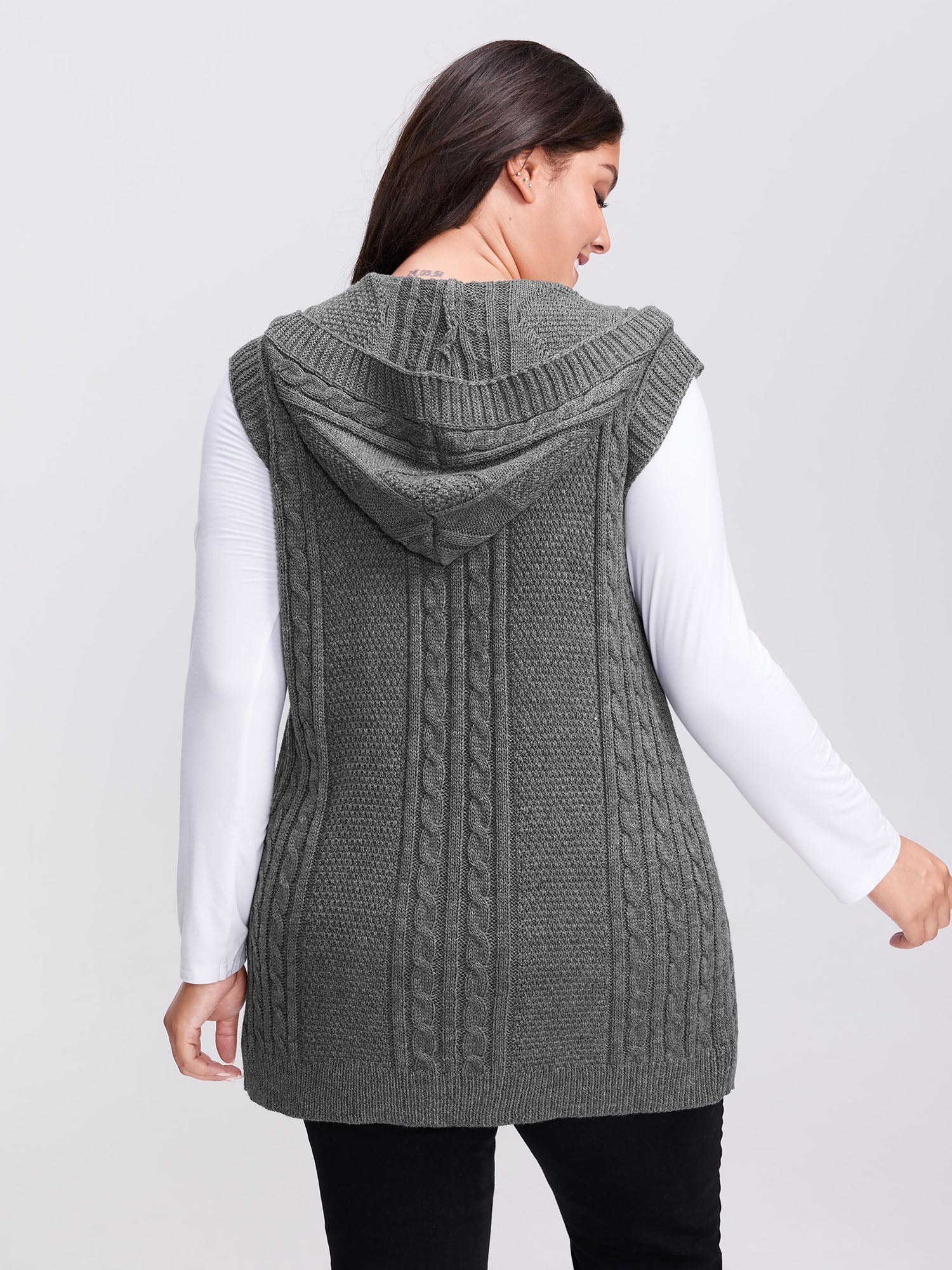 Twisted Hooded Sleeveless Knit Cardigan-Sweetccc