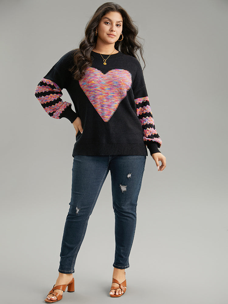Heart Heather Patchwork Crew Neck Pullover-Sweetccc