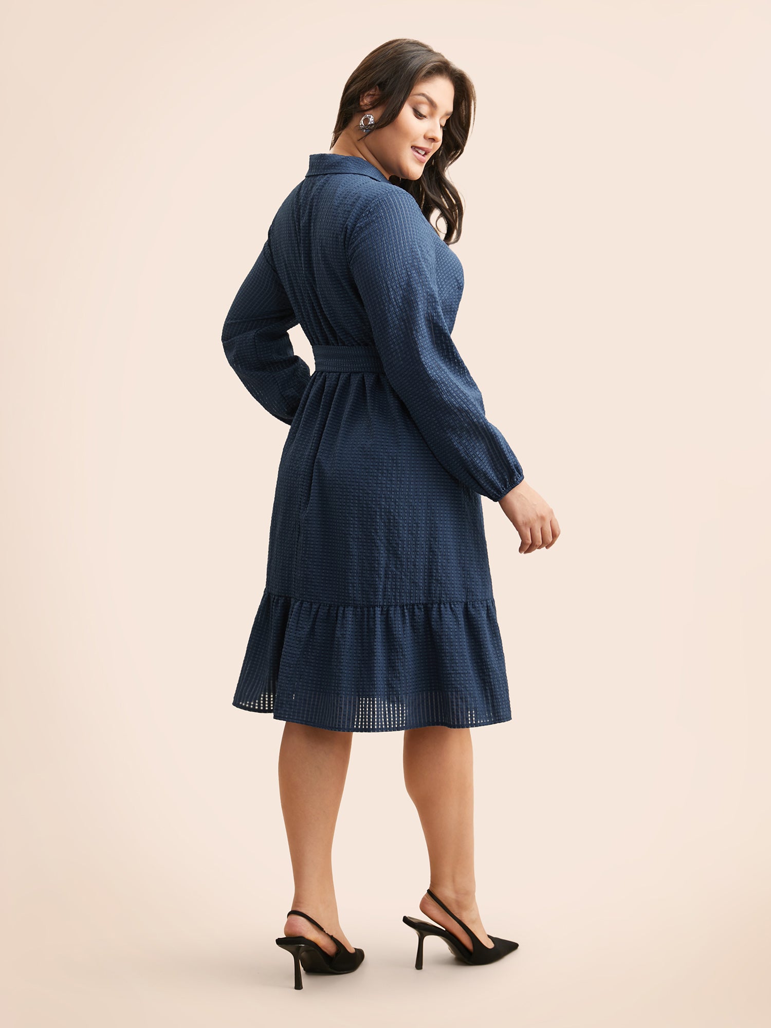 Overlap Collar Plain Textured Midi Dress-Sweetccc