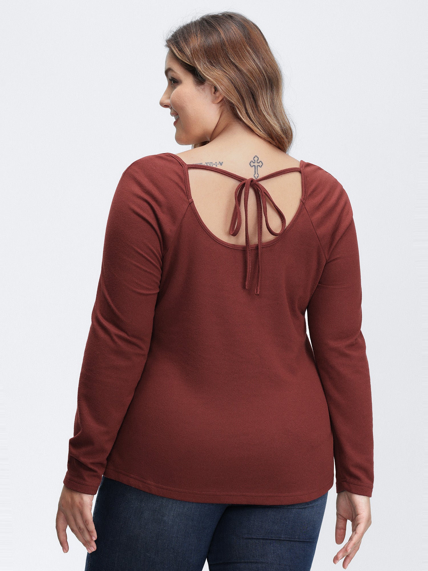 Stretchy Velvety Feel Back Detail T-Shirt-Sweetccc