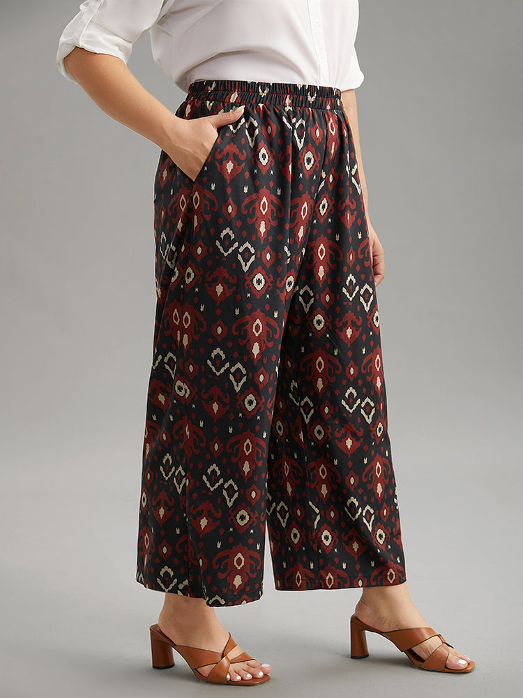 Moroccan Print Elastic Waist Wide Leg Pants-Sweetccc