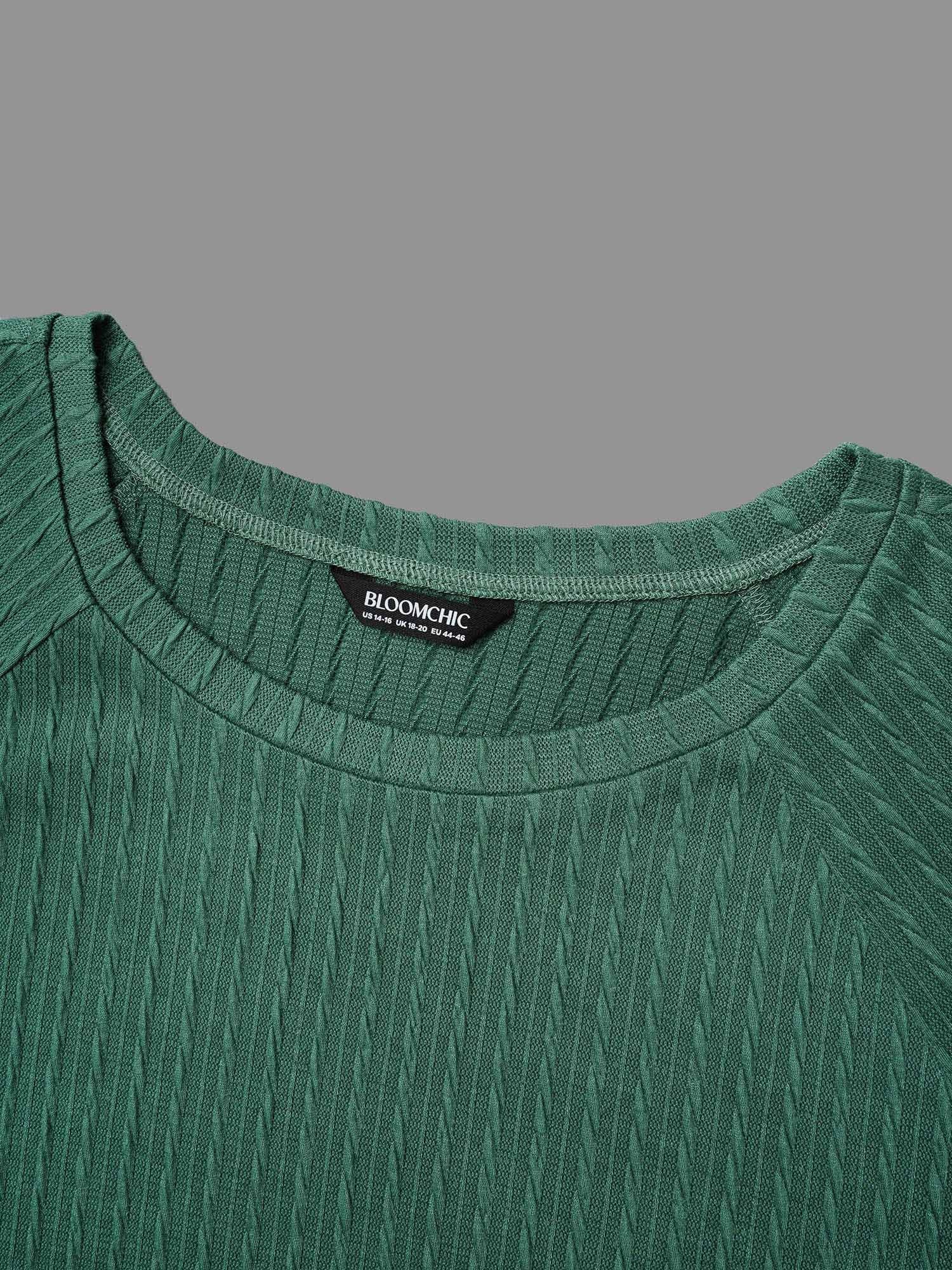 Textured Elastic Raglan Sleeves T-shirt-Sweetccc