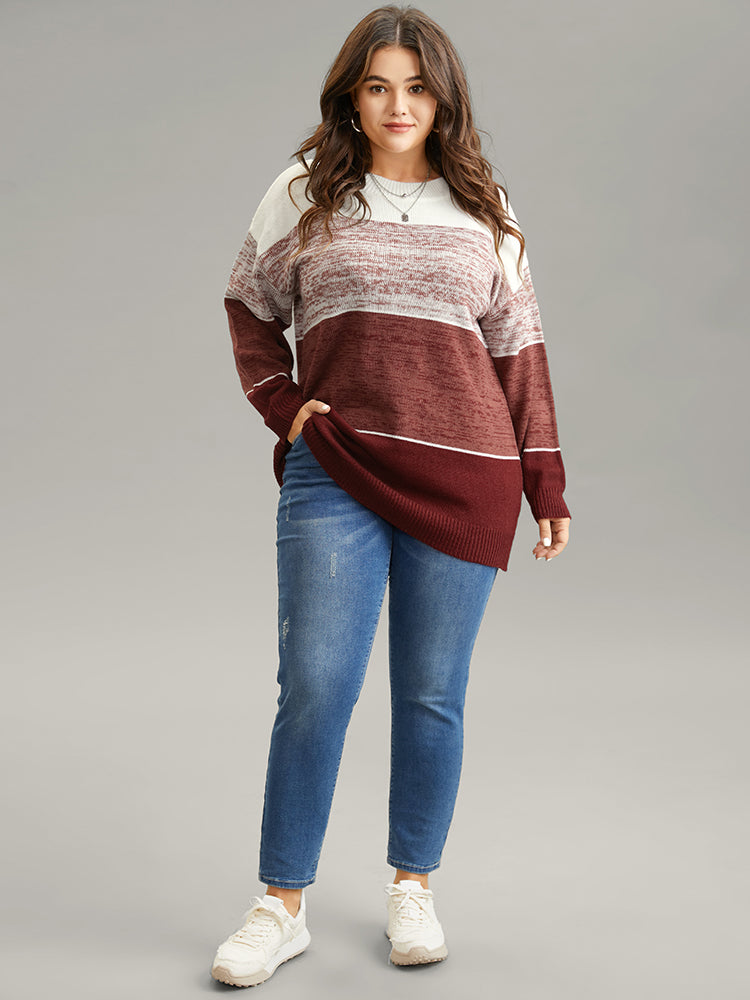 Heather Colorblock Contrast Knit Pullover-Sweetccc