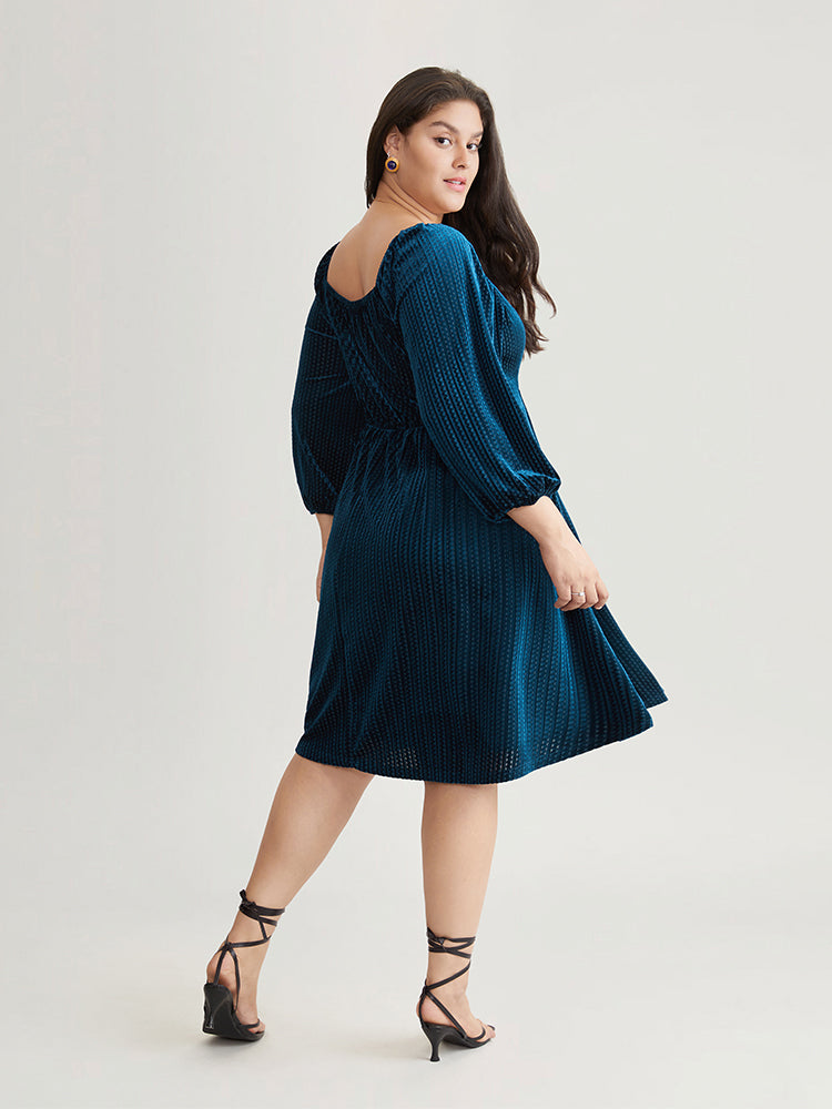 Velvet Plisse Pocket Square Neck Dress-Sweetccc