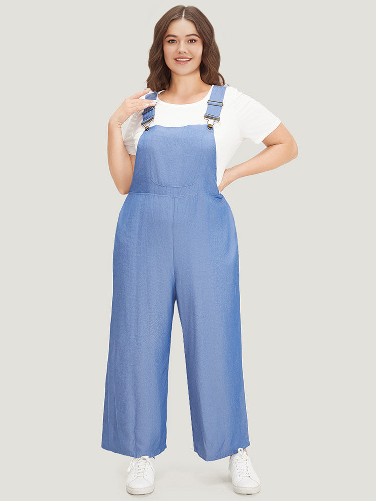 Solid Patched Pocket Gathered Overall Jumpsuit-Sweetccc