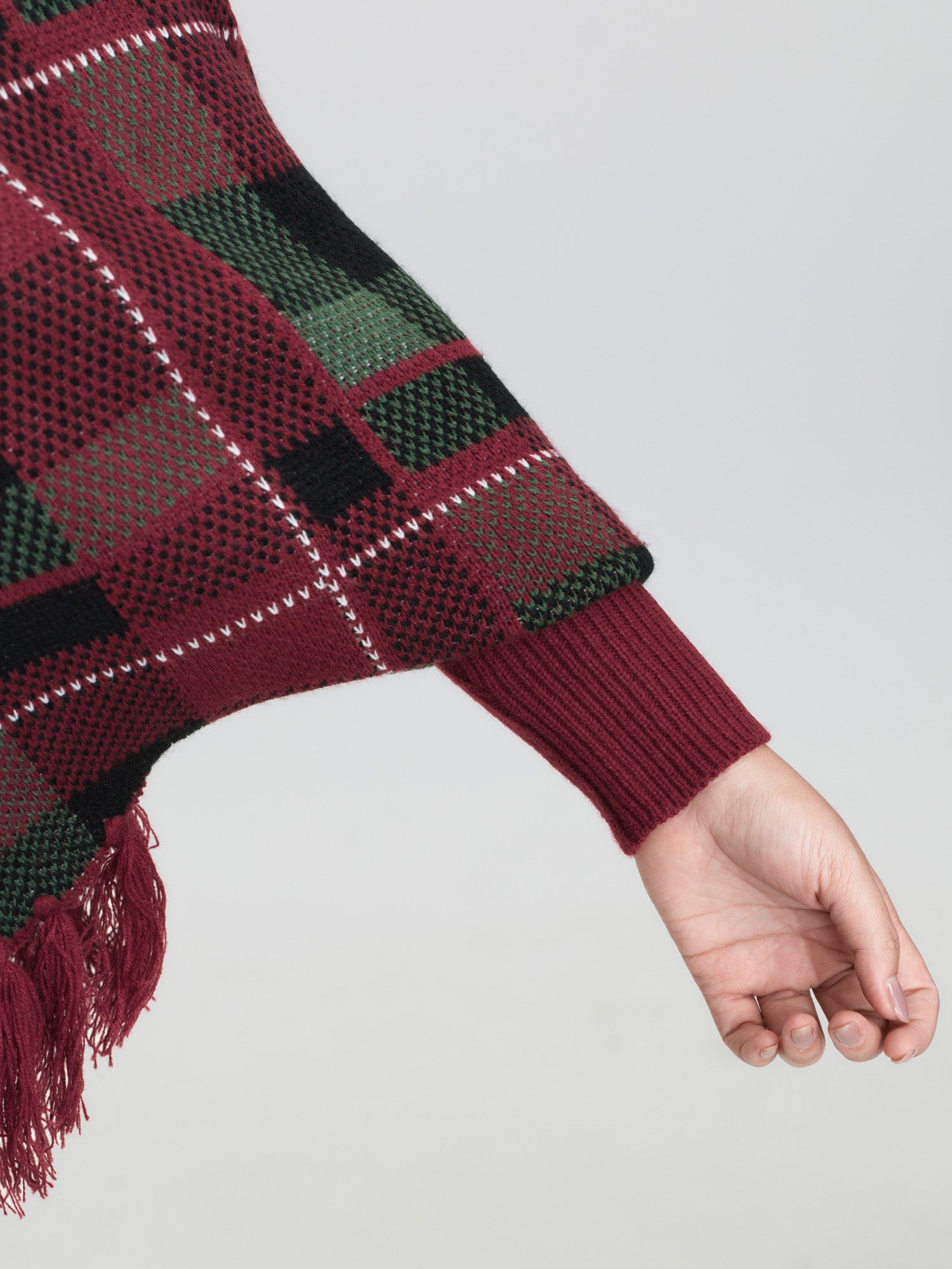 Holiday Plaid Turtleneck Fringe Hem Pullover-Sweetccc