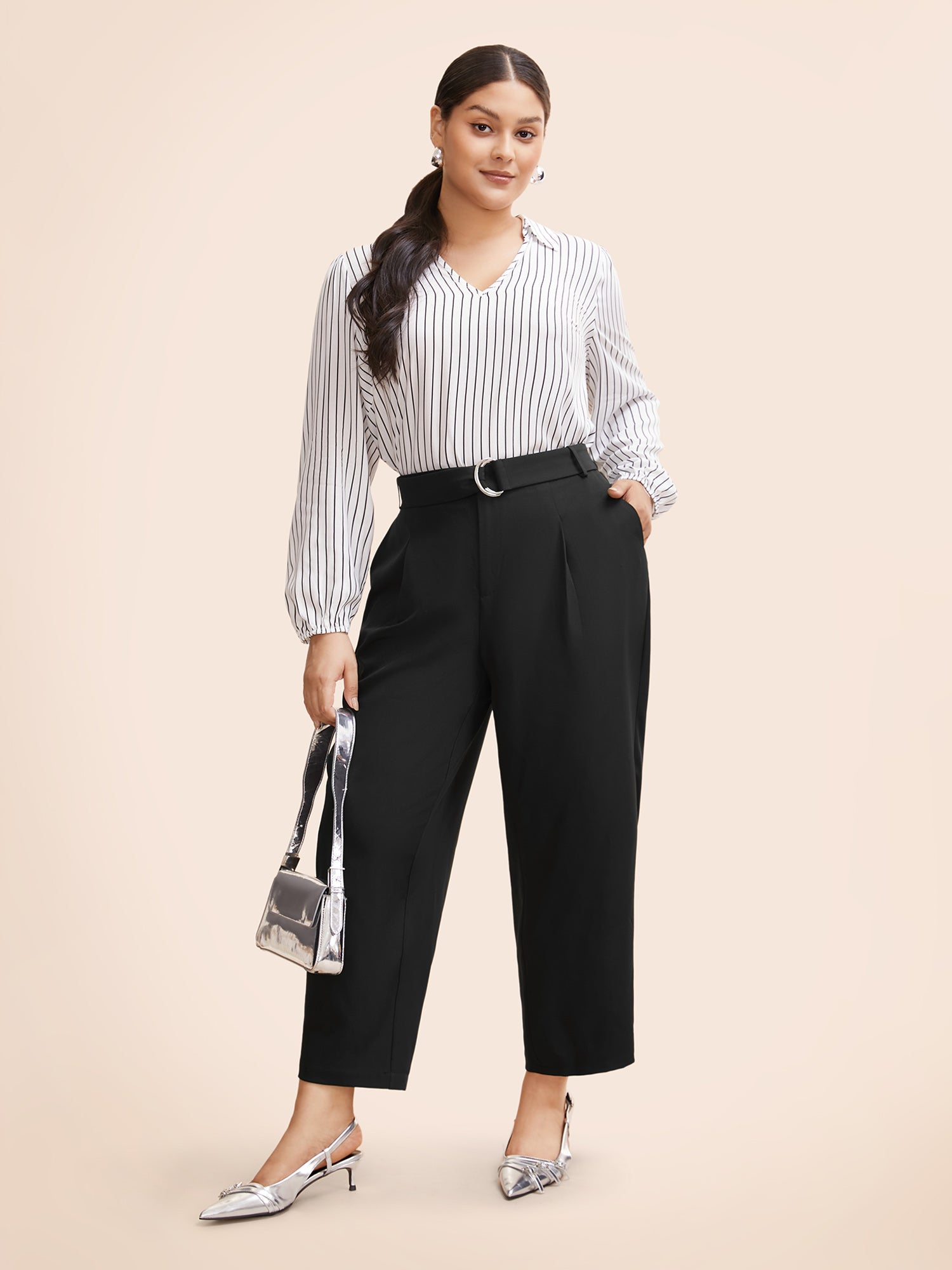 Mid Pleated Rise Belted Pants-Sweetccc