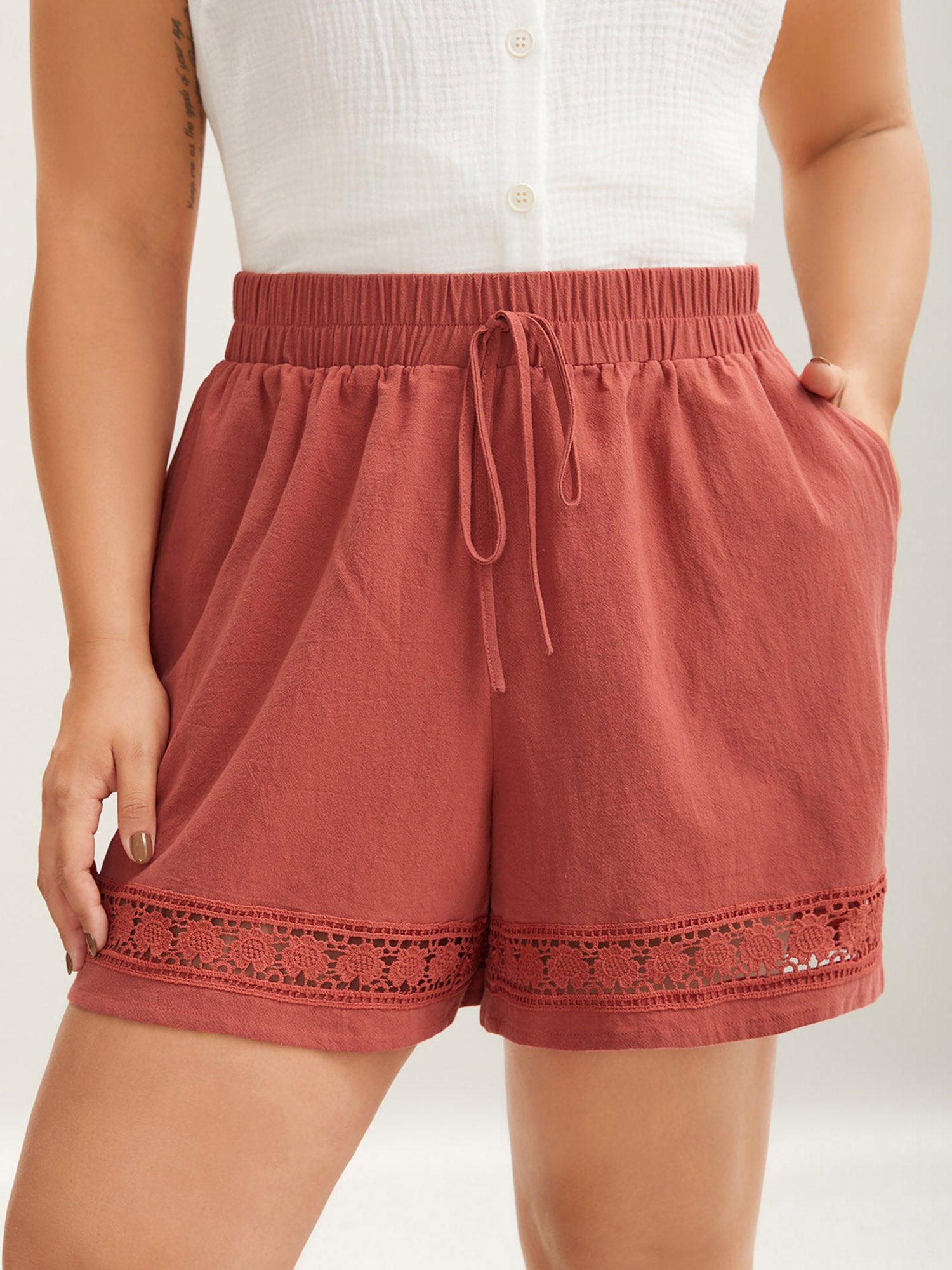 Lace Trim Waist-Tie Shorts-Sweetccc