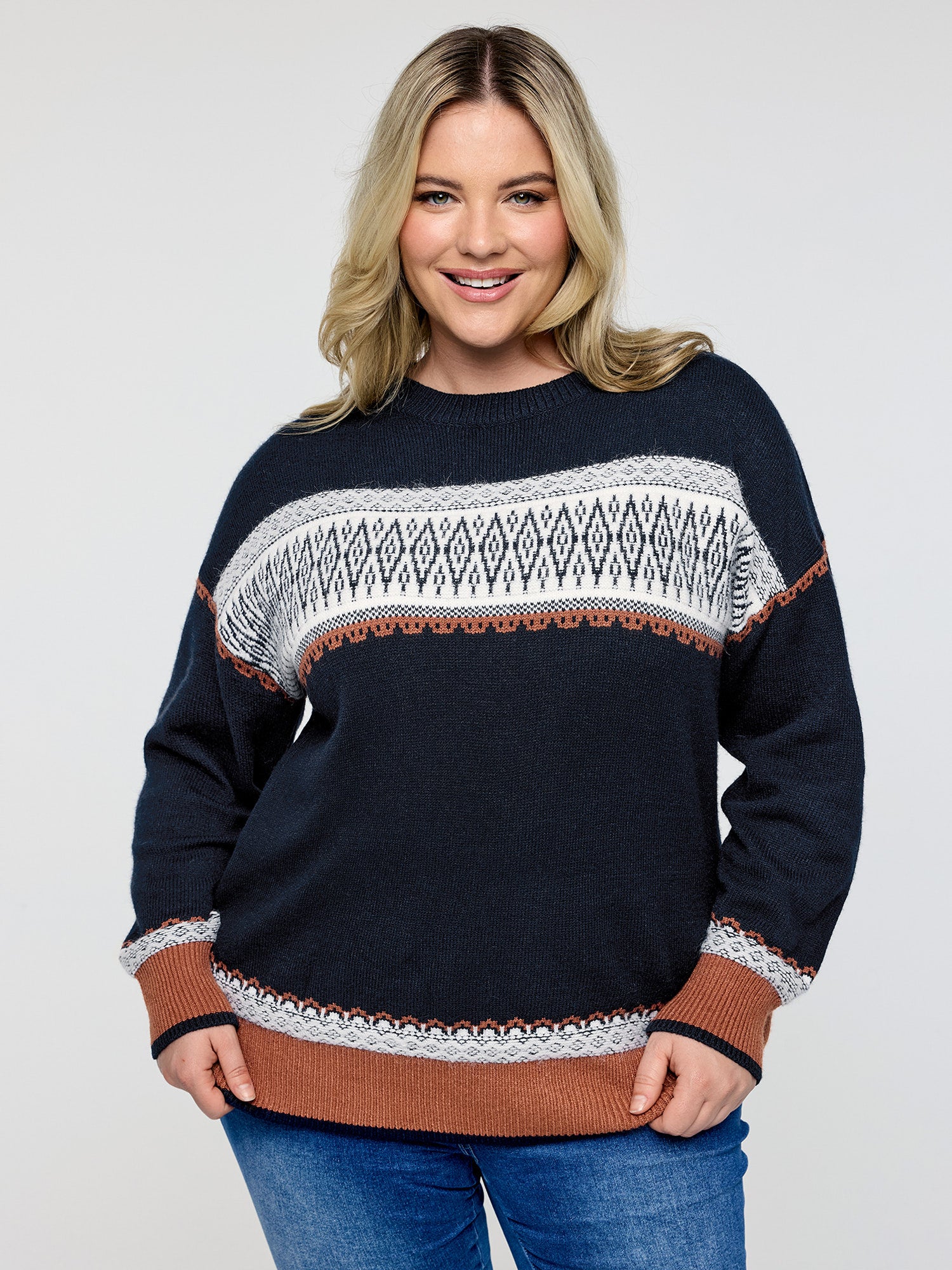Supersoft Super Stretchy Geometric Stripe Pullover-Sweetccc