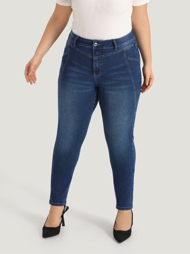 Solid Very Stretchy Patchwork High Rise Jeans-Sweetccc