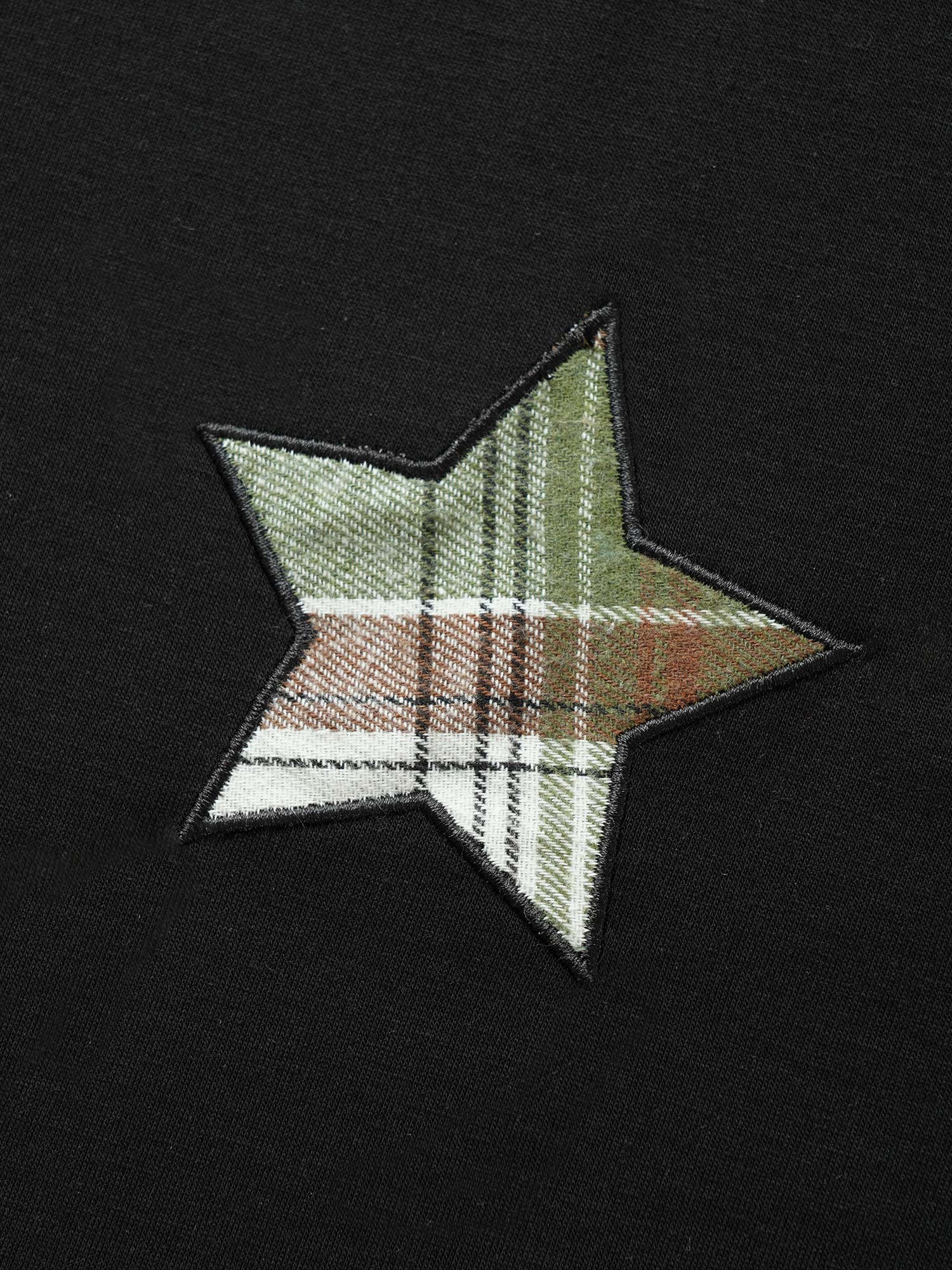 Star Embroidered Patch Round Neck T-shirt-Sweetccc