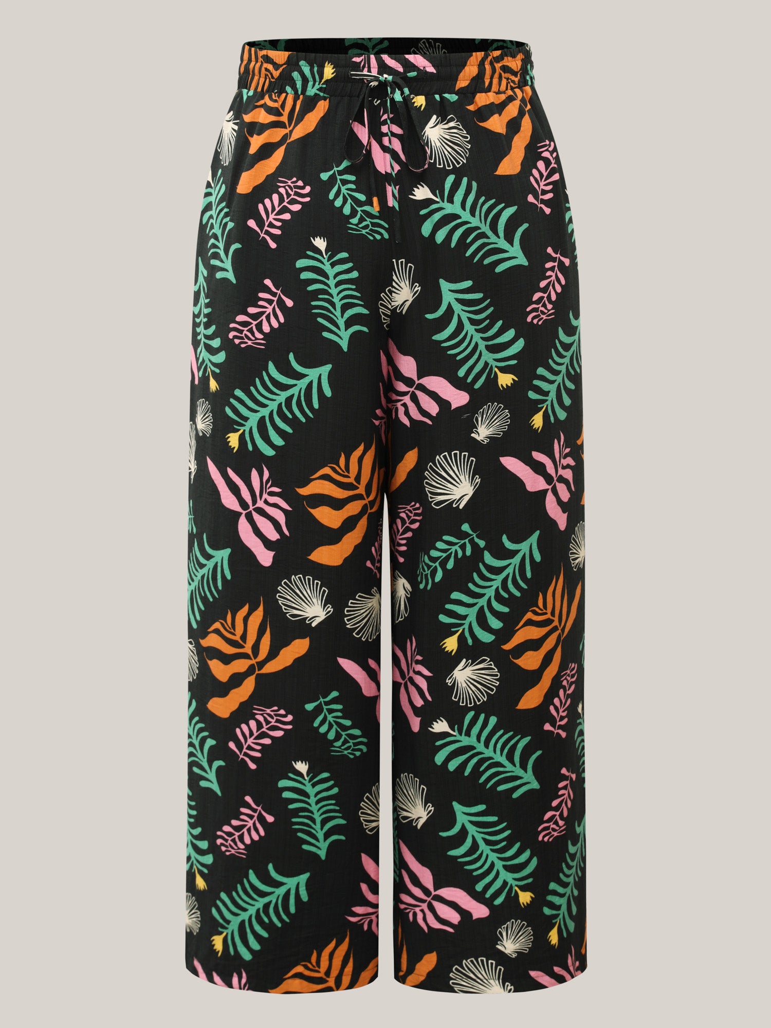 Multi-Color Leaf Print Wide-Leg Pants-Sweetccc