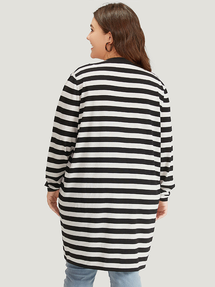 Striped Open Front Drop Shoulder Tunic Cardigan-Sweetccc