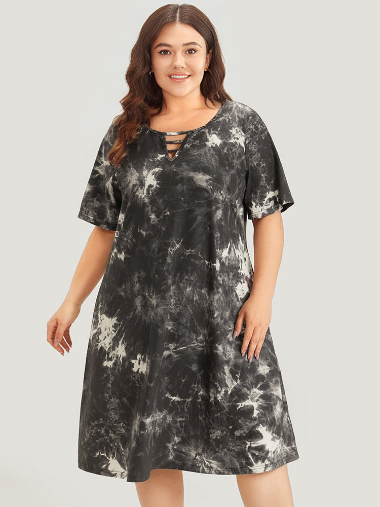 Marble Cut Out Pocket Zipper Midi Dress-Sweetccc