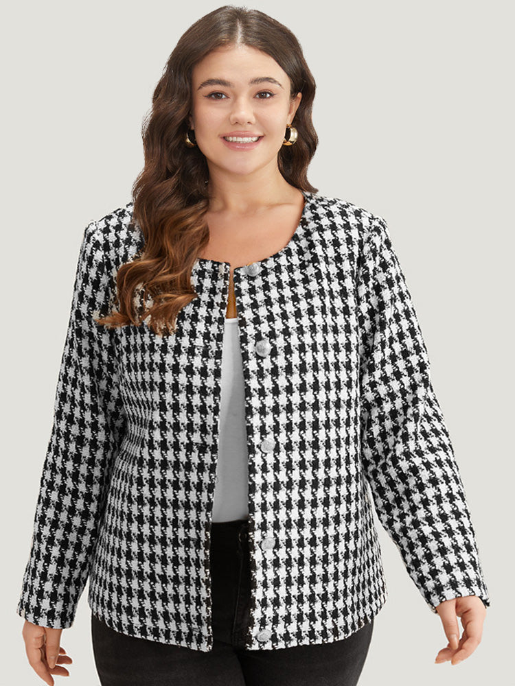 Houndstooth Button Through Blazer-Sweetccc