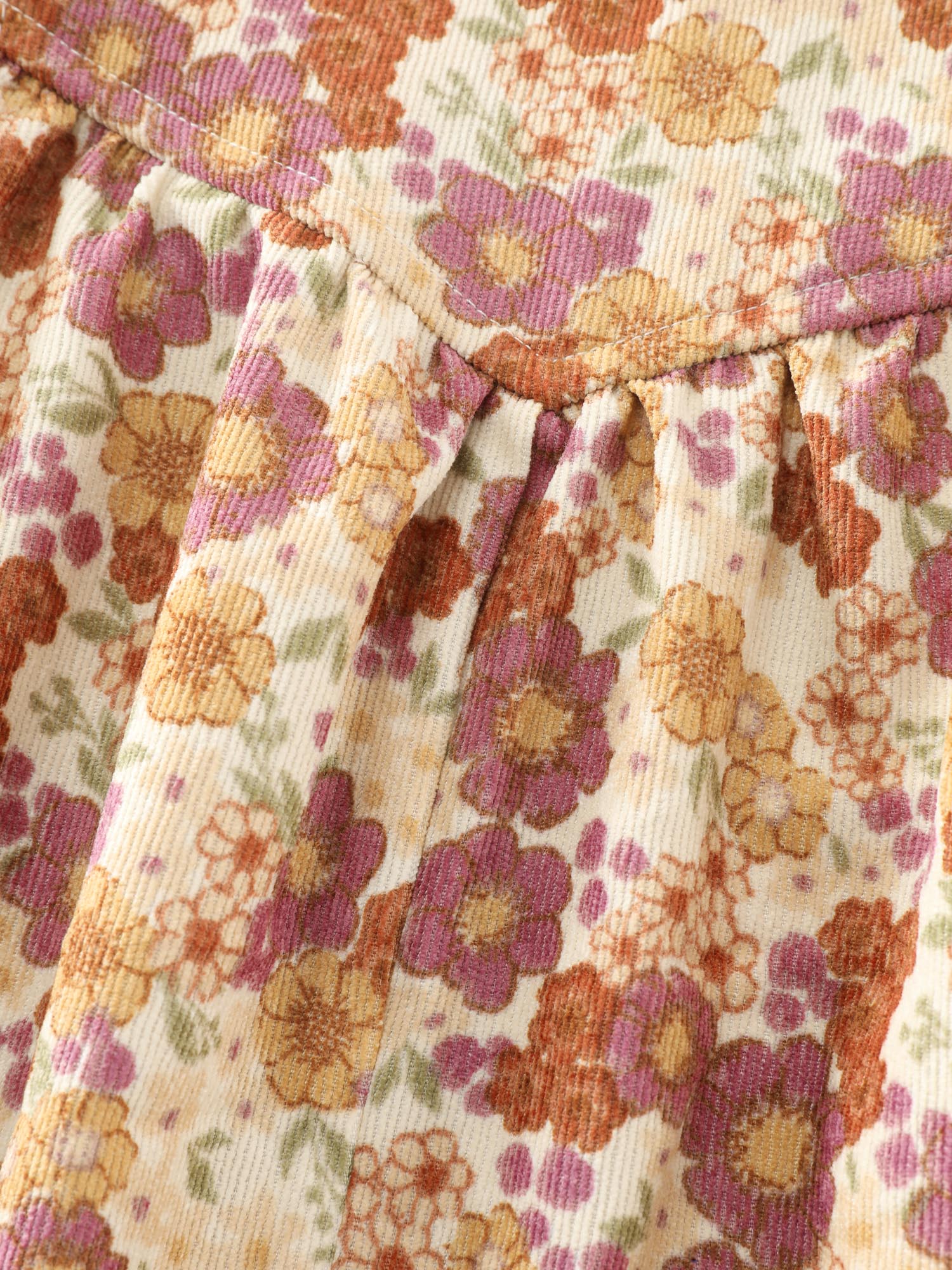 Floral Corduroy Adjustable Pockets Overall Jumpsuit-Sweetccc